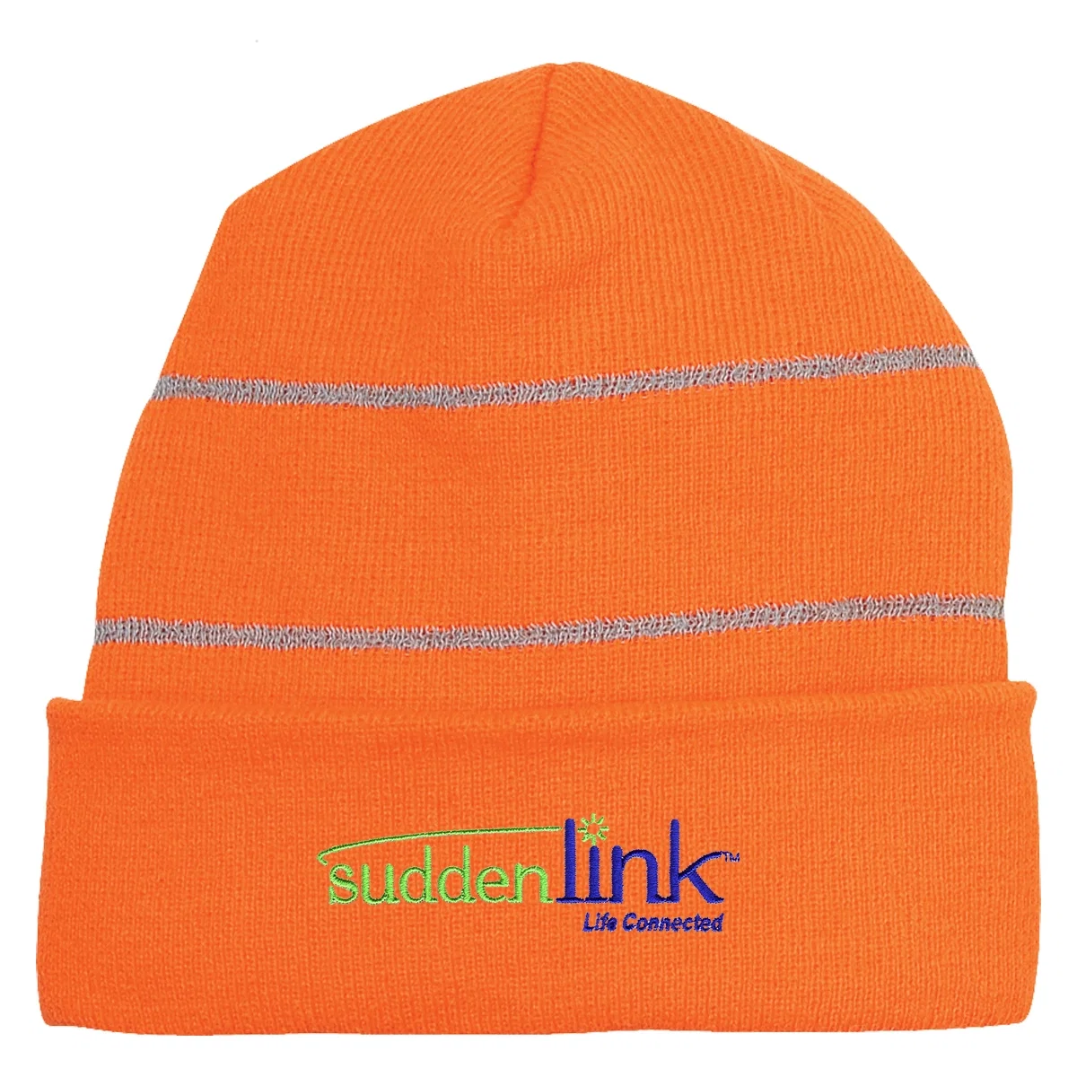 Neon knit beanie banded with silver reflective stripes