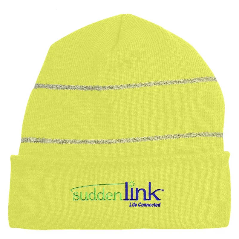 Knit Cuff Beanie With Reflective Stripes — view 2