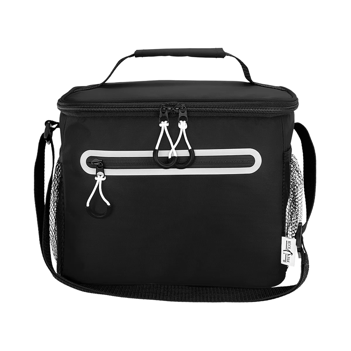 Black version shown from the front, closed and packed