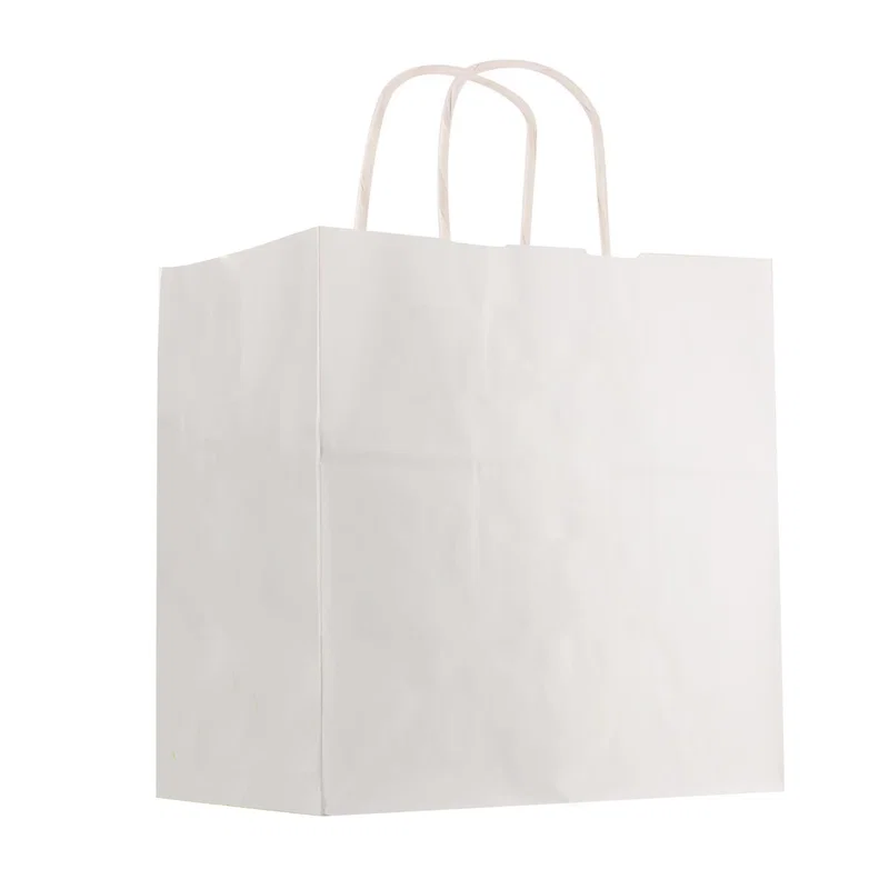 Kraft Paper White Shopping Bag - 10" x 10" — view 3