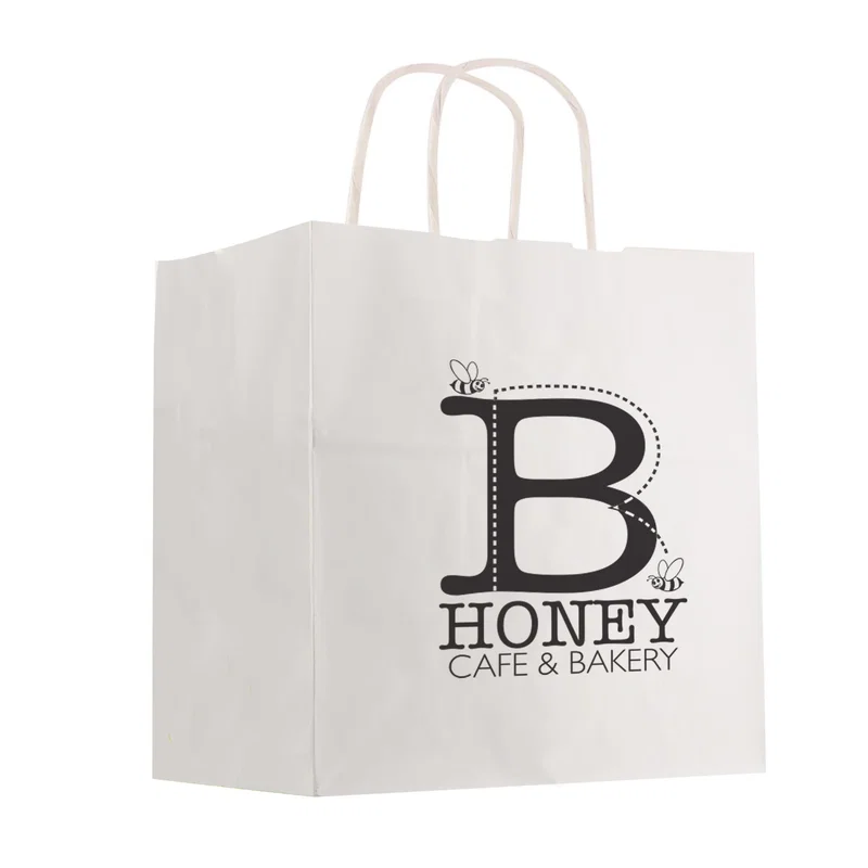 Kraft Paper White Shopping Bag - 10" x 10" — view 4
