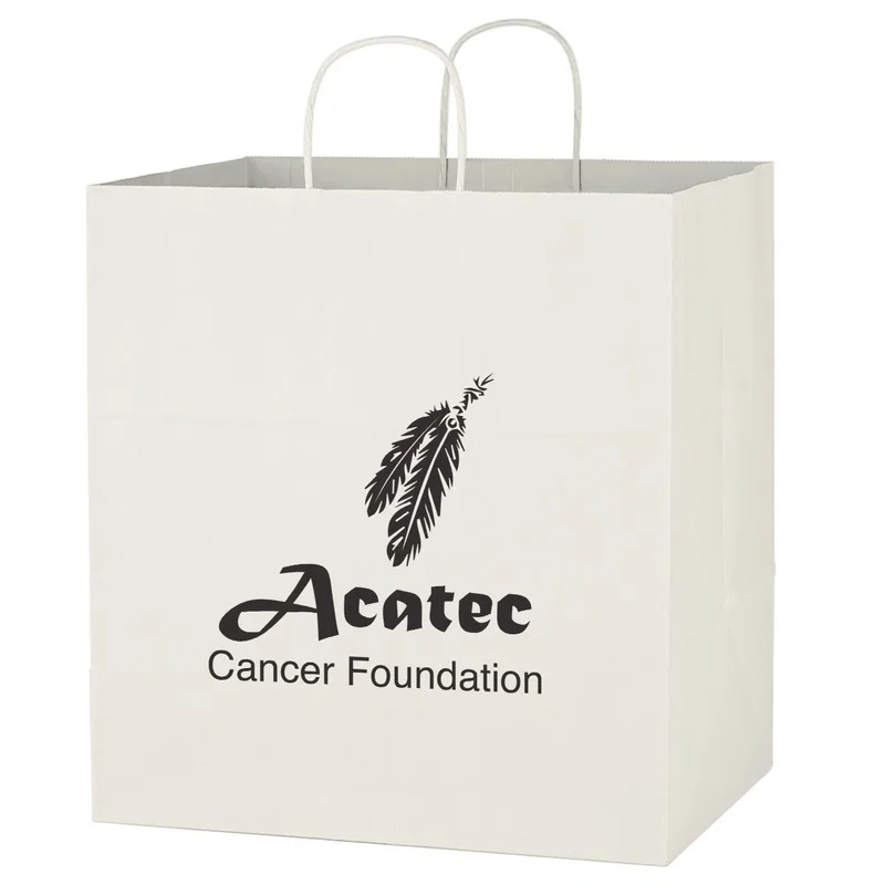 Kraft Paper White Shopping Bag - 14" x 15" — view 3