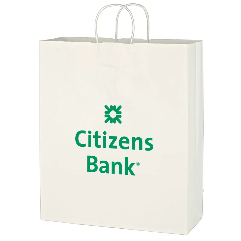 Kraft Paper White Shopping Bag - 16" x 19" — view 5