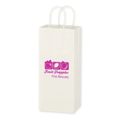 White kraft bag standing thirteen inches tall for bottle gifting
