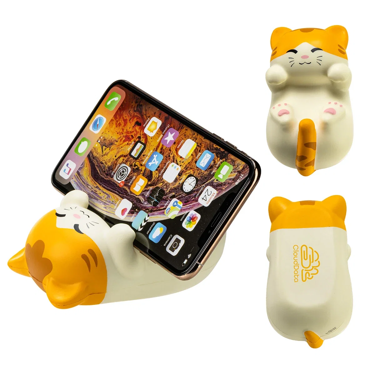 Custom Kute Kitty Stress Reliever & Phone Holder, front view of the first branded style
