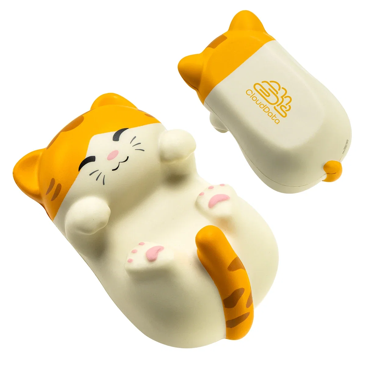 Branded Kute Kitty Phone Holder propping up a smartphone, promotional stress reliever in use
