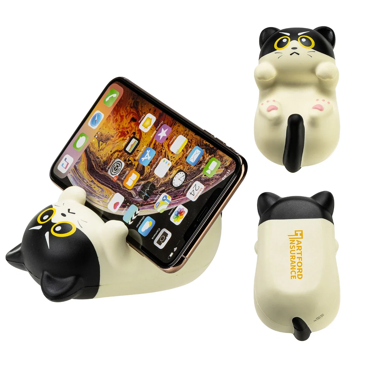 Custom Kute Kitty Siberian Cat Stress Reliever and Phone Holder, front view of the branded plush