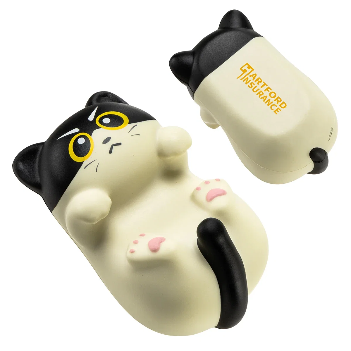 Kute Kitty Siberian Cat Stress Reliever propped up as a phone holder, promotional desk accessory in use