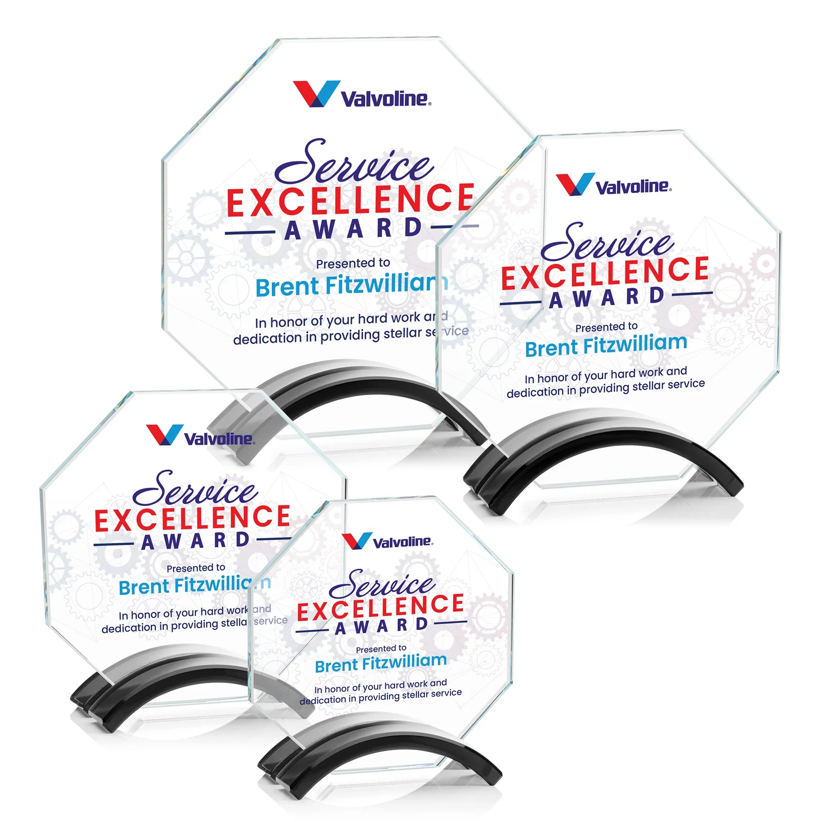 Personalized Starfire Crystal Octagon Award on Arch Base, awards for employee recognition