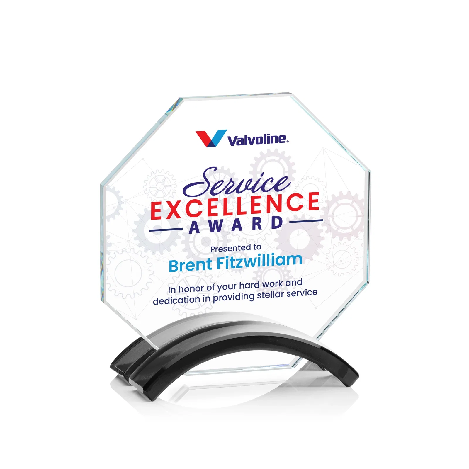 Personalized Starfire Crystal Octagon Award on Arch Base, awards for corporate award ceremonies