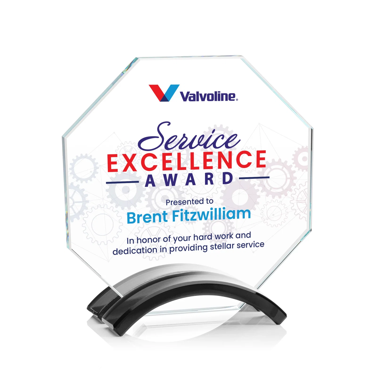 Personalized Starfire Crystal Octagon Award on Arch Base, awards for service anniversary gifts