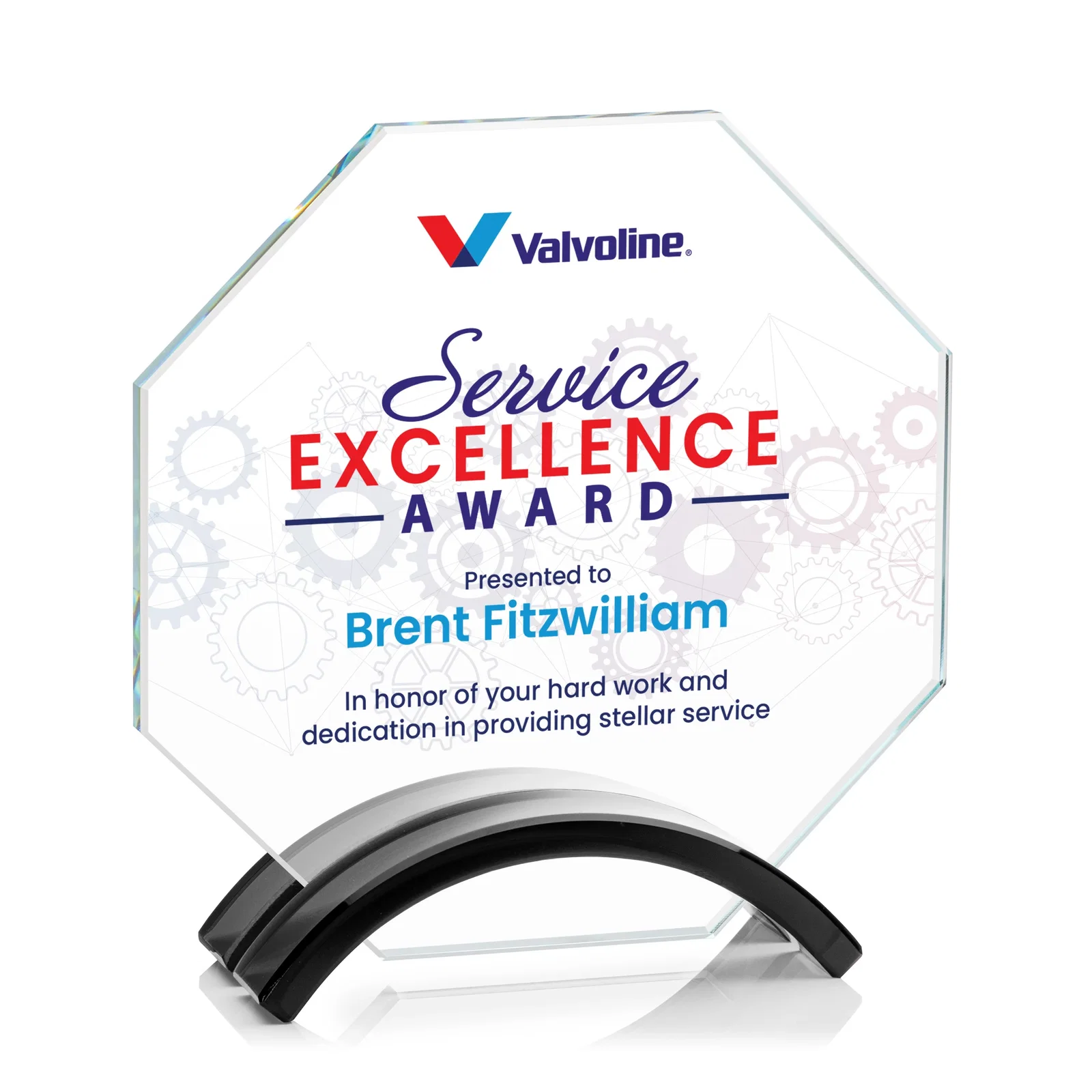 Personalized Starfire Crystal Octagon Award on Arch Base, awards for sales achievement awards