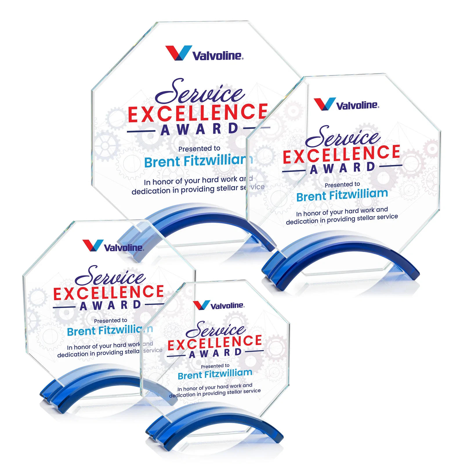 Personalized Starfire Crystal Octagon Award on Arch Base, awards for team milestone celebrations