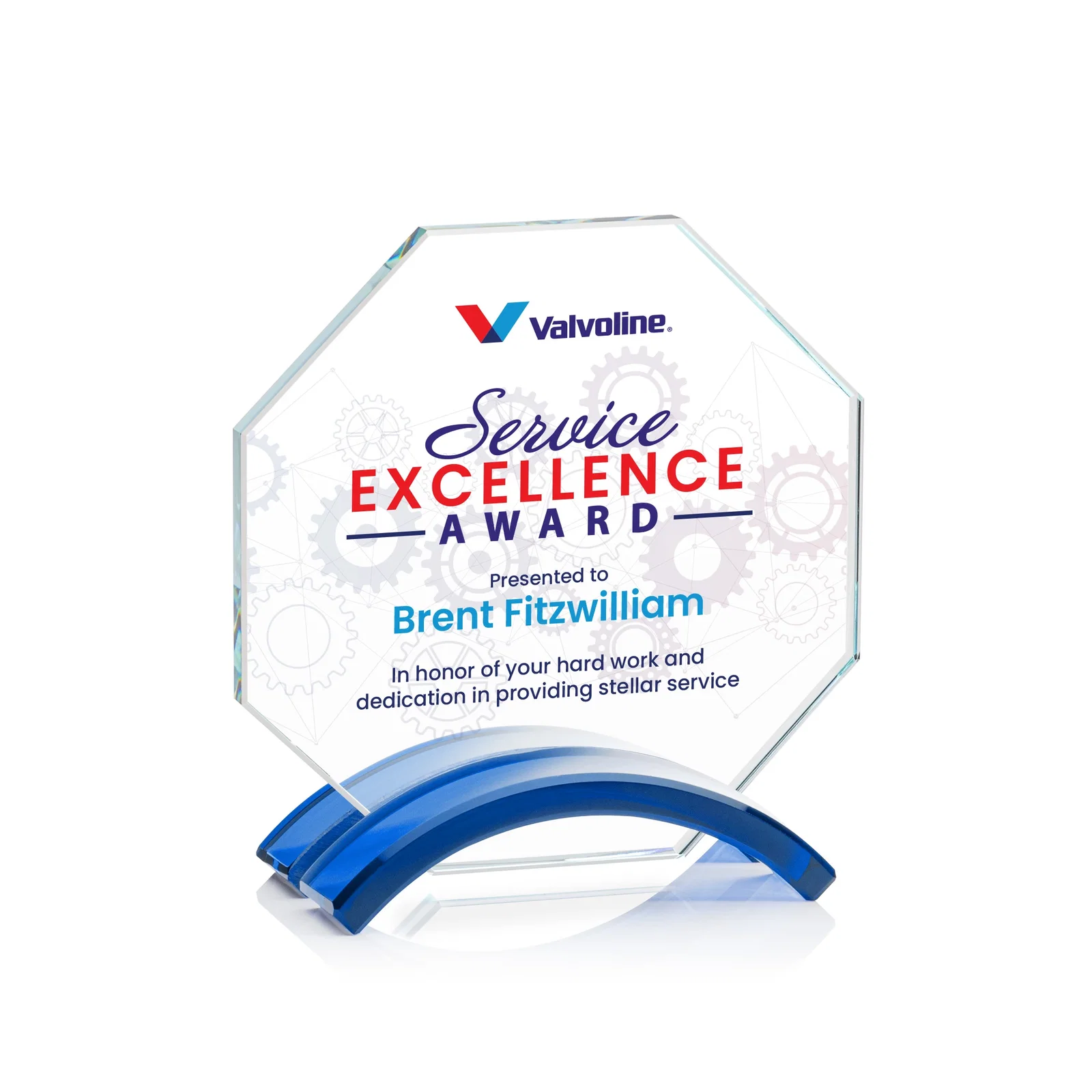 Personalized Starfire Crystal Octagon Award on Arch Base, awards for donor appreciation