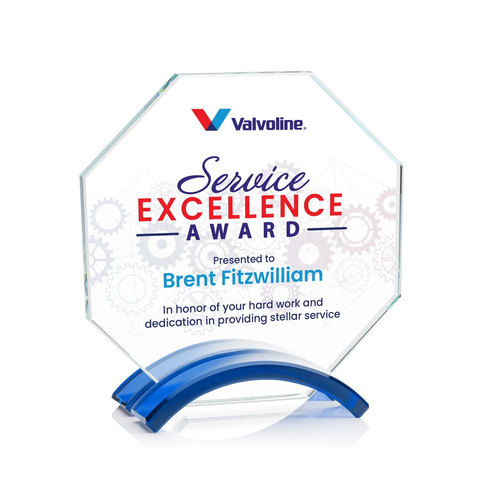 Personalized Starfire Crystal Octagon Award on Arch Base, awards for graduation ceremonies