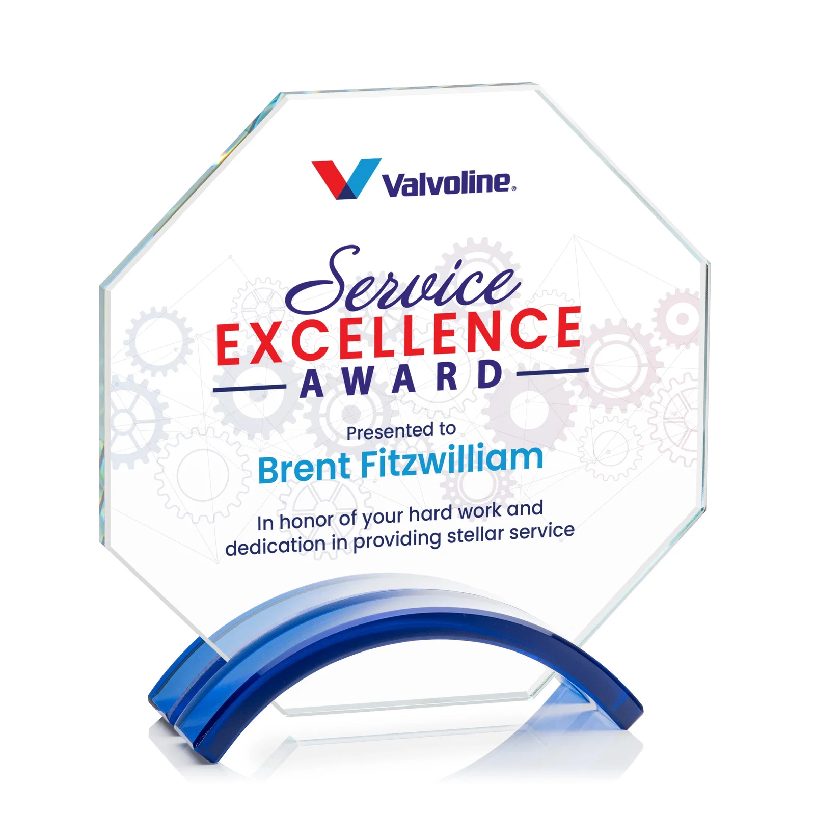 Personalized Starfire Crystal Octagon Award on Arch Base, awards for safety achievement programs