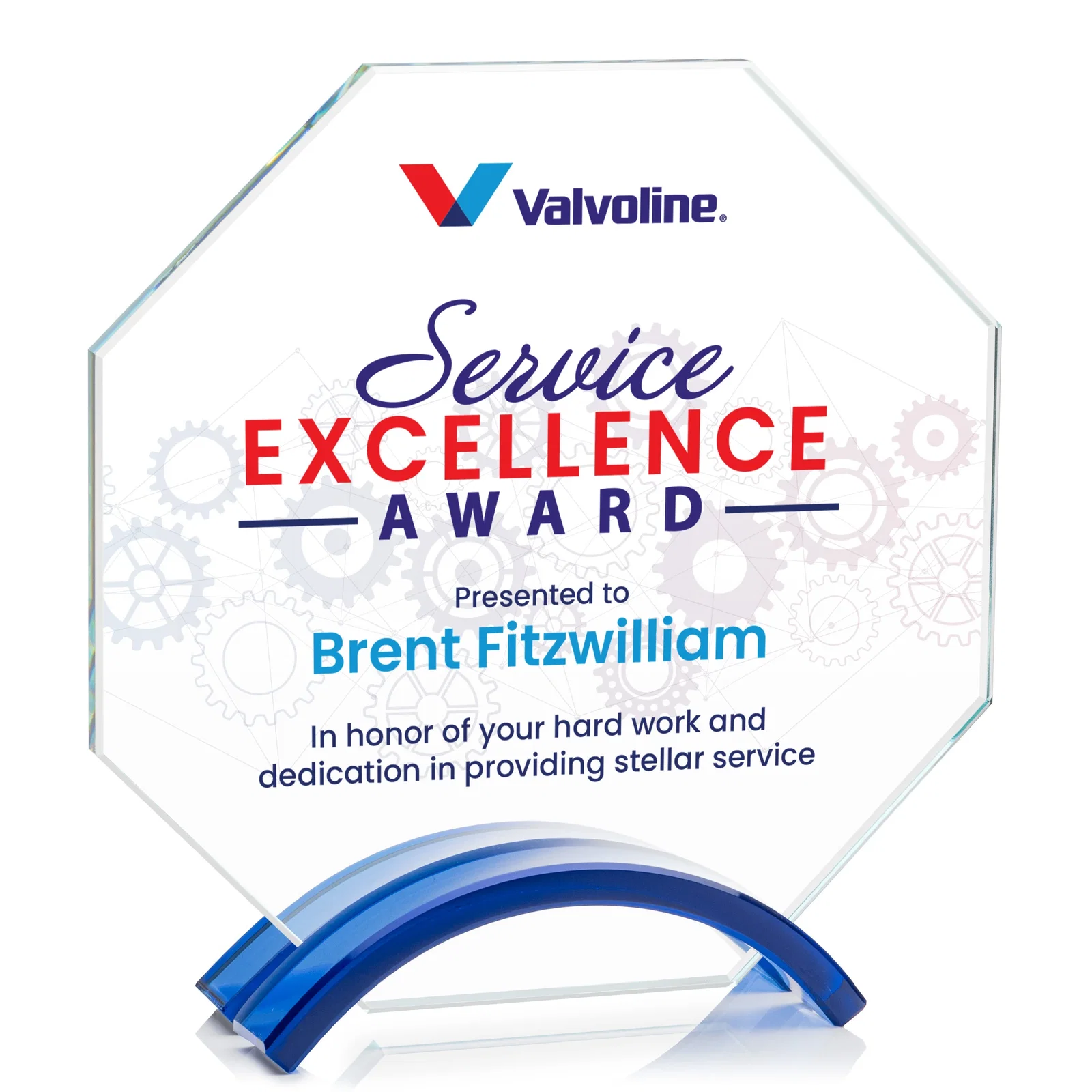 Personalized Starfire Crystal Octagon Award on Arch Base, awards for volunteer appreciation