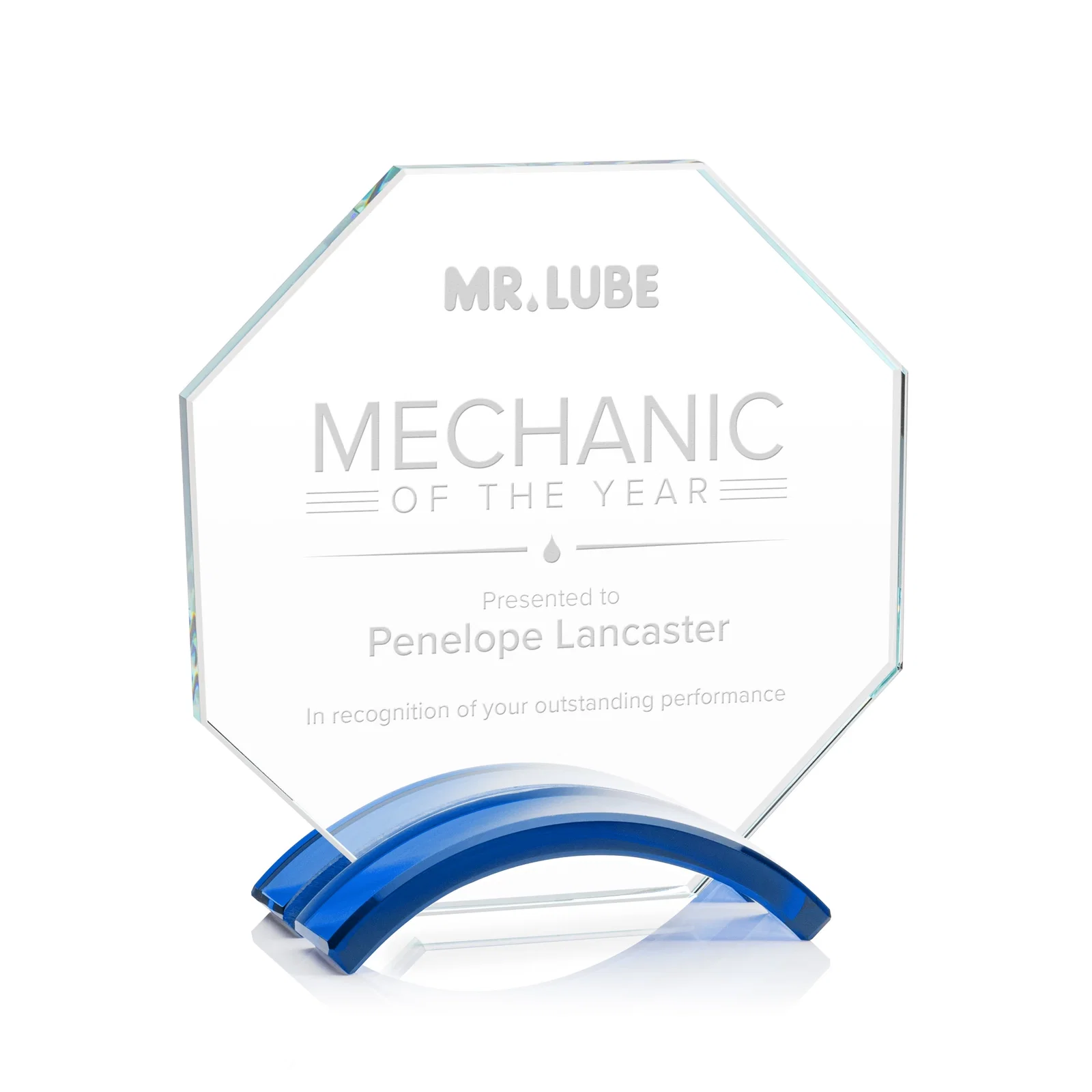 Custom Starfire Crystal Octagon Award on Arch Base, awards for safety achievement programs