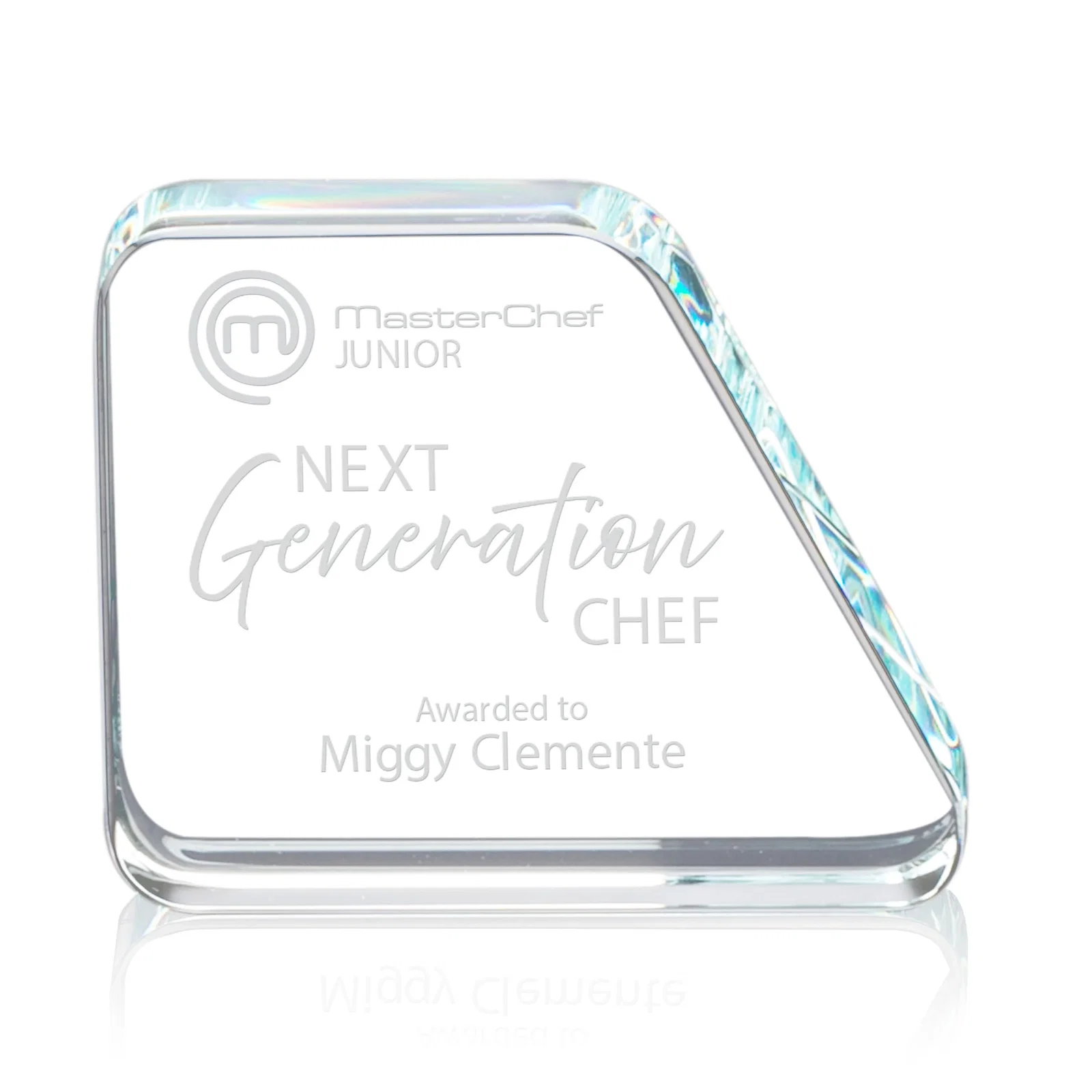 Custom Starfire Crystal Peak Award, Decorated Front and Back, desk awards for employee recognition