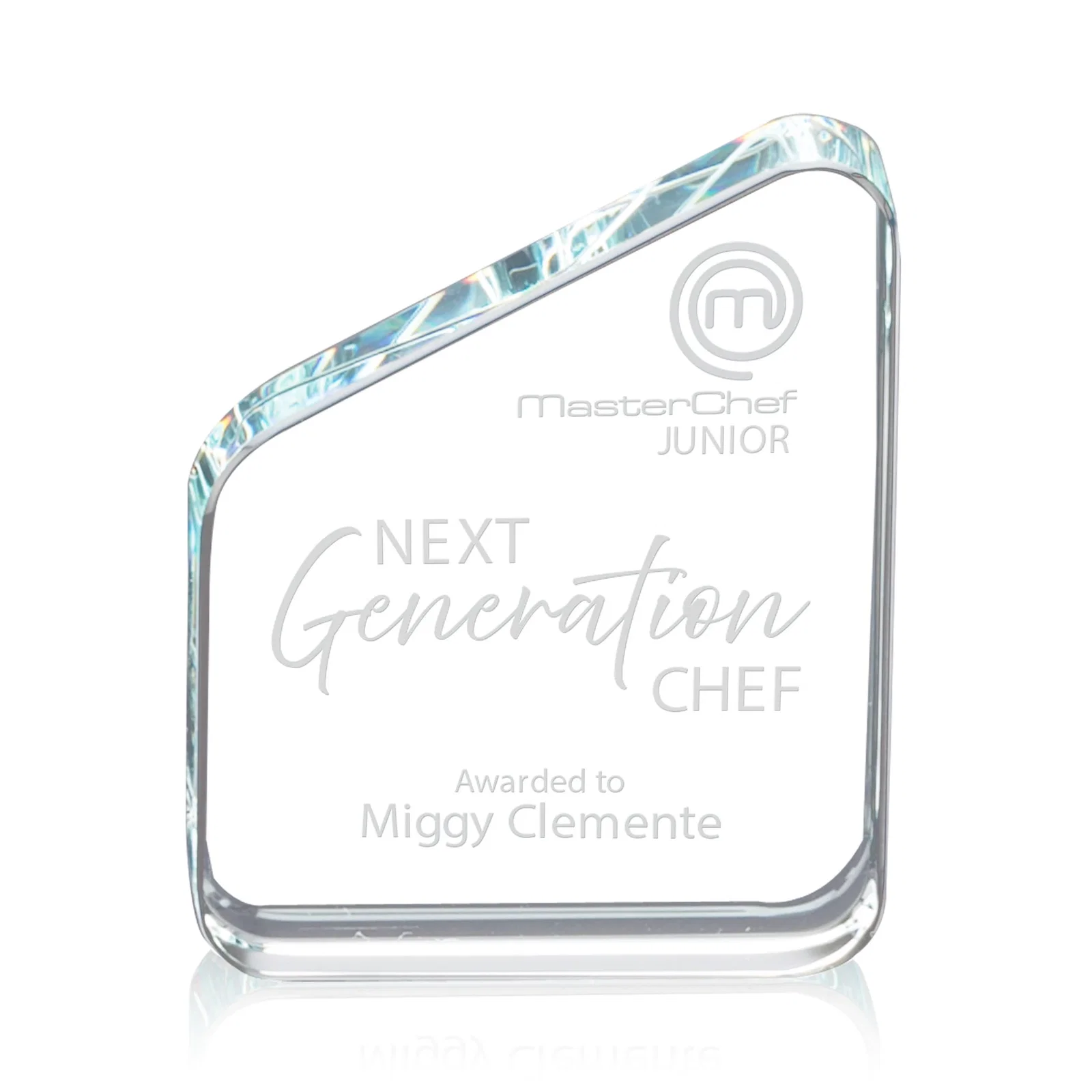 Custom Starfire Crystal Peak Award, Decorated Front and Back, desk awards for corporate award ceremonies
