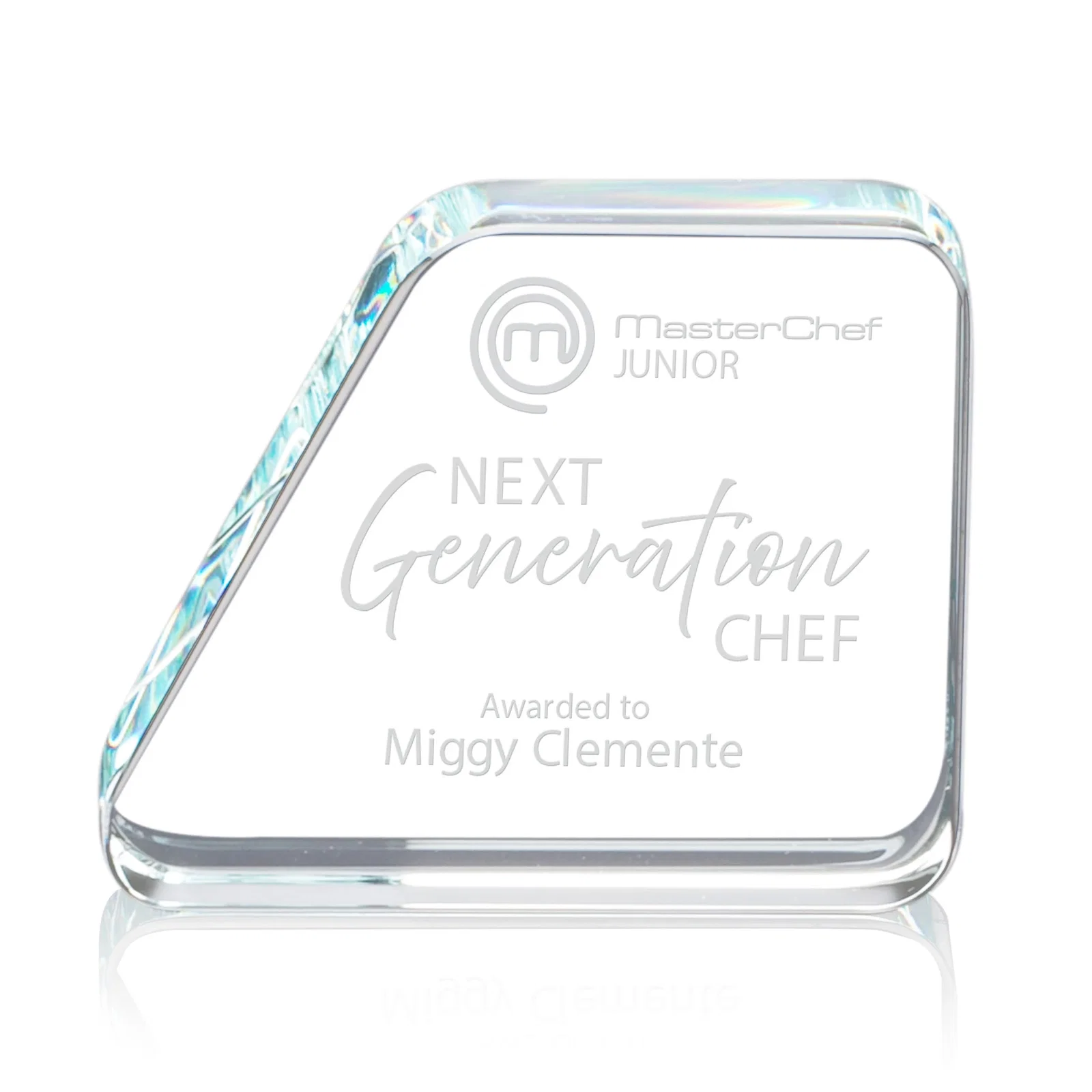 Custom Starfire Crystal Peak Award, Decorated Front and Back, desk awards for sales achievement awards
