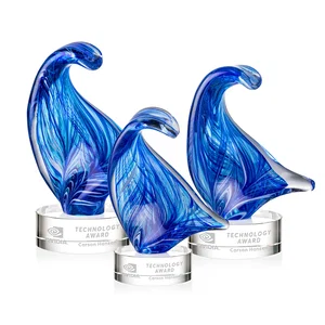 Blue Glass Award With a Towering Wave Form