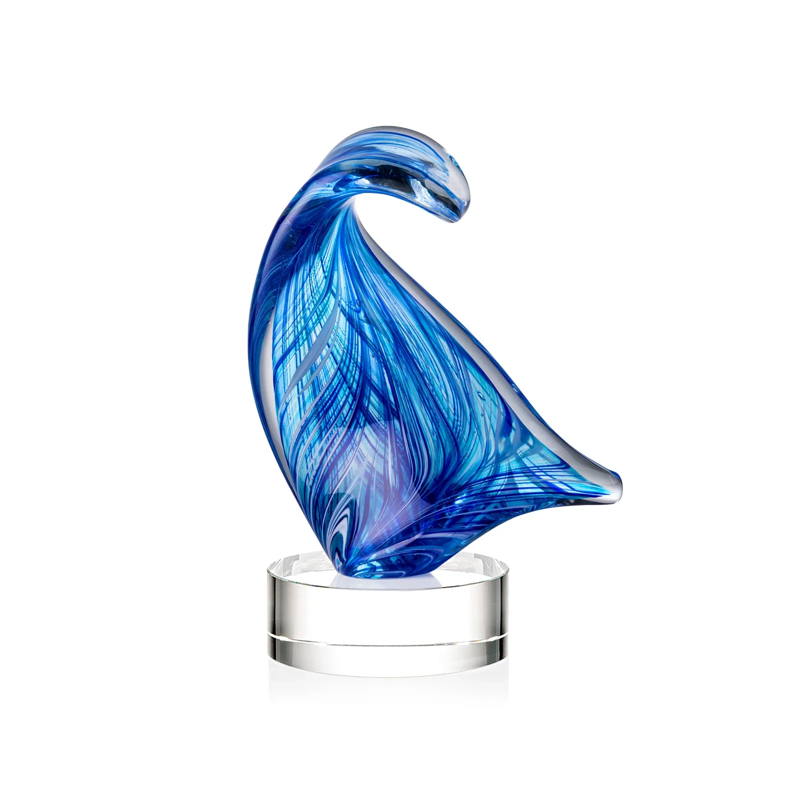 Personalized Blue Glass Award With a Towering Wave Form for retirement presentations