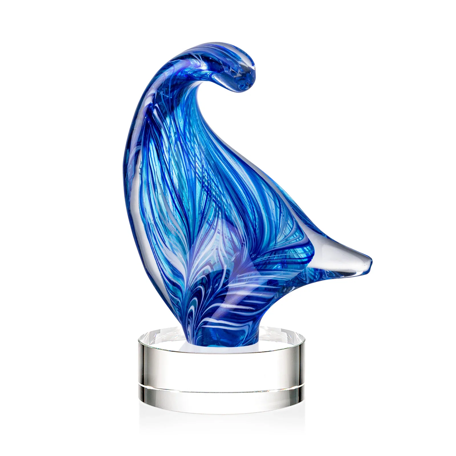 Personalized Blue Glass Award With a Towering Wave Form for donor appreciation