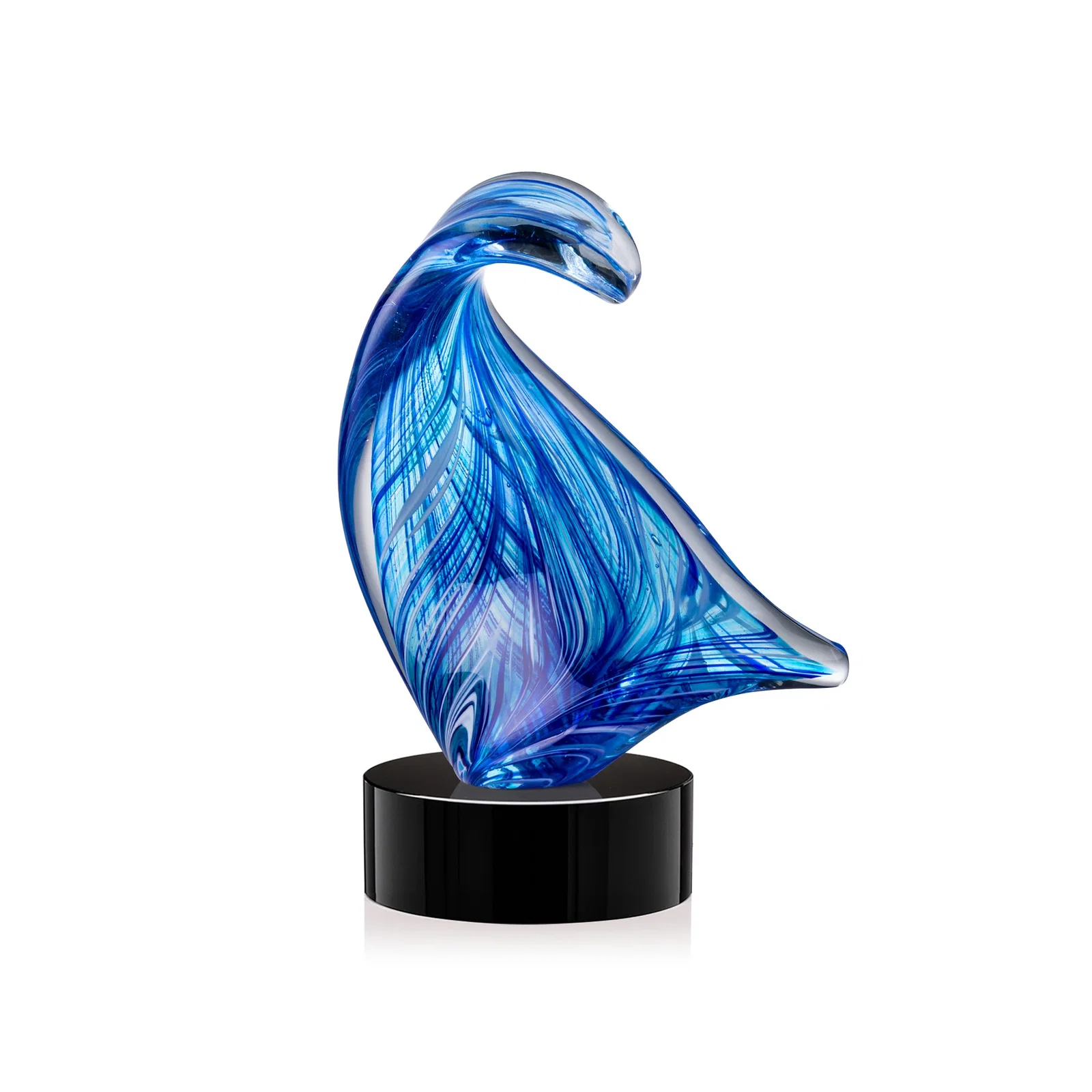 Personalized Blue Glass Award With a Towering Wave Form for graduation ceremonies