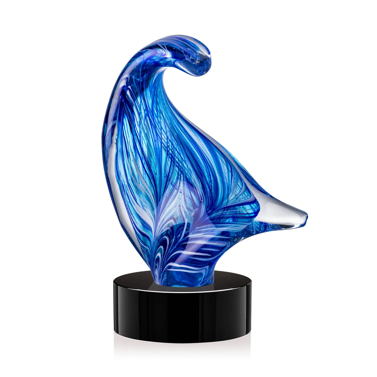 Personalized Blue Glass Award With a Towering Wave Form for volunteer appreciation