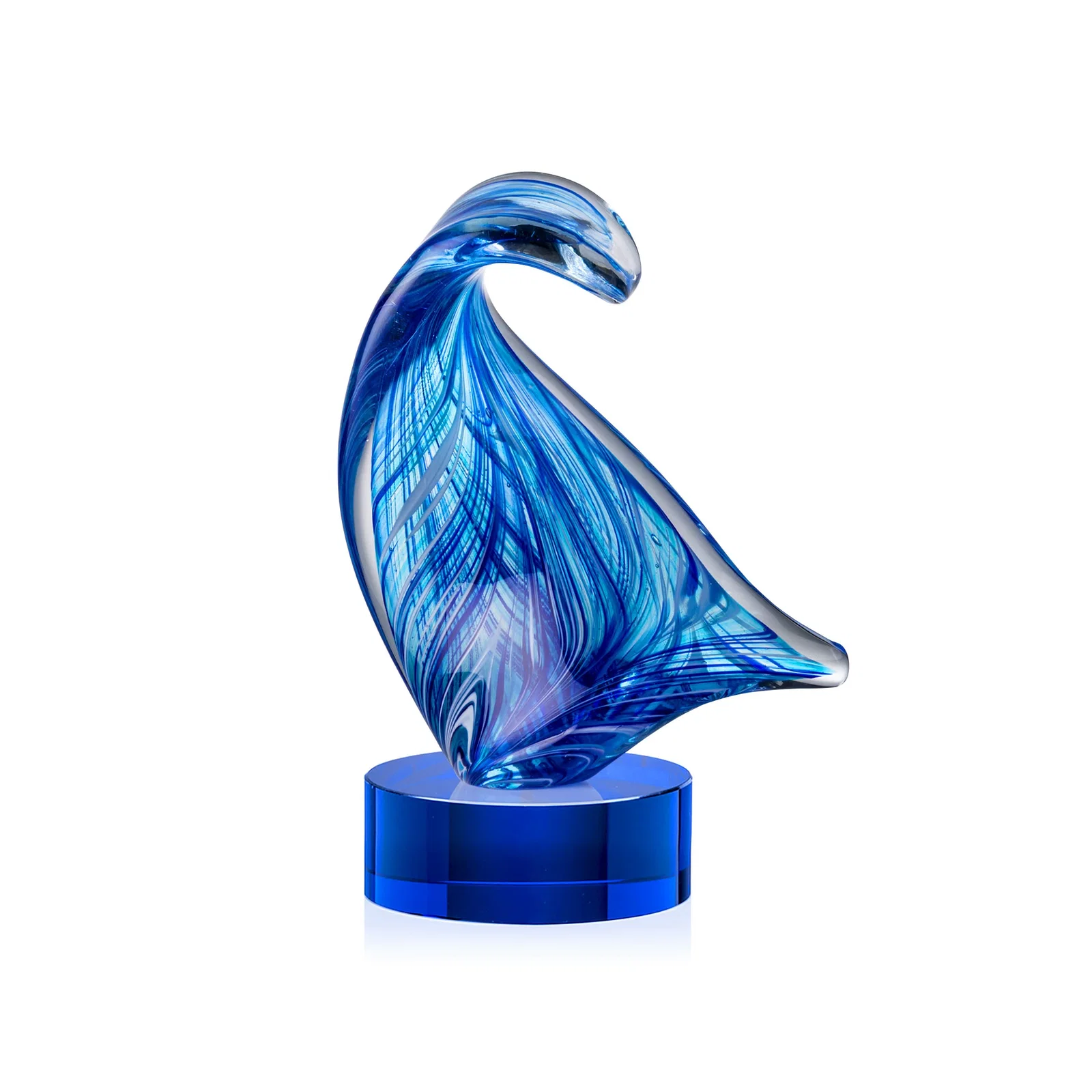 Personalized Blue Glass Award With a Towering Wave Form for dealer and partner awards