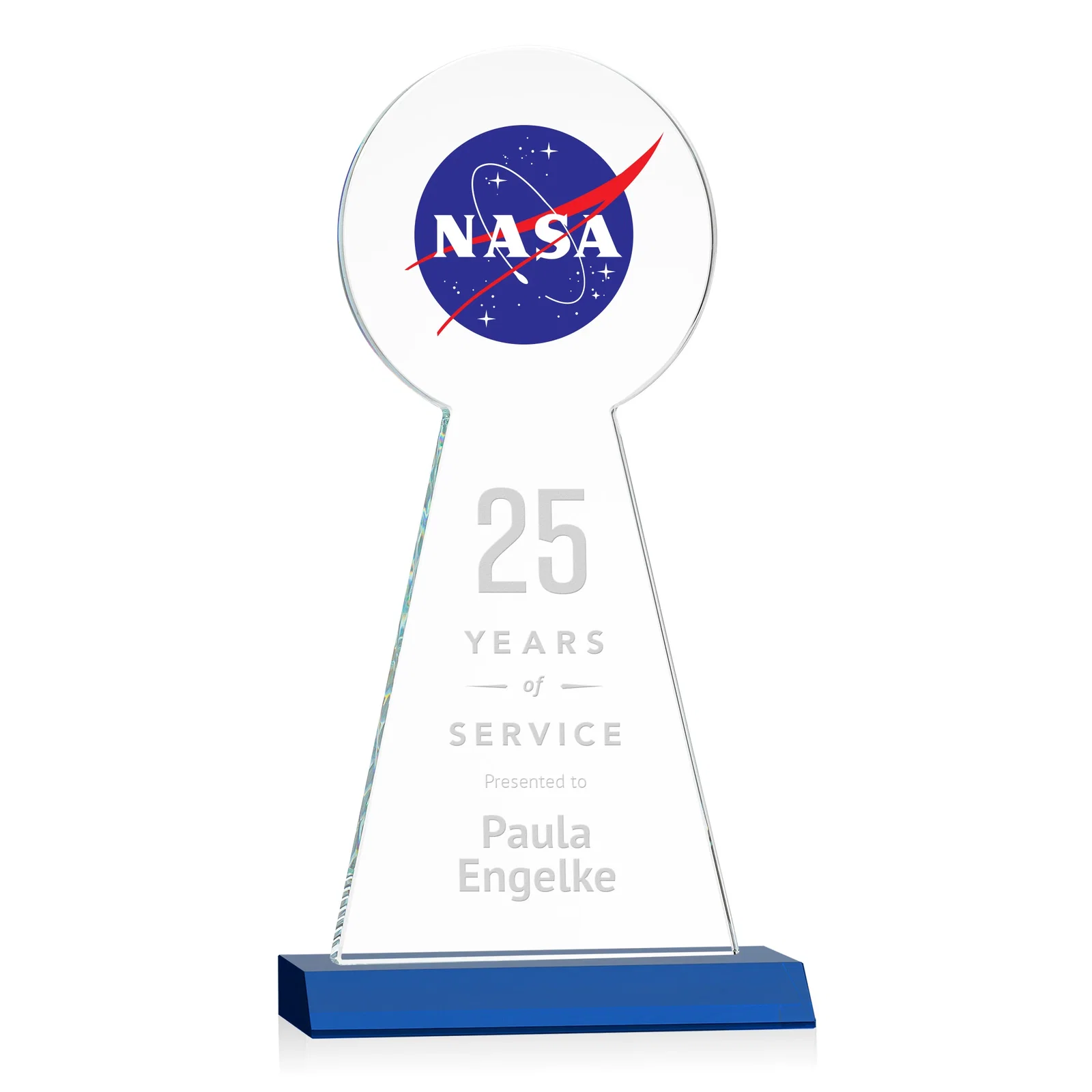 Custom Starfire Crystal Tower Award With Large Circle Top, with your logo for employee recognition