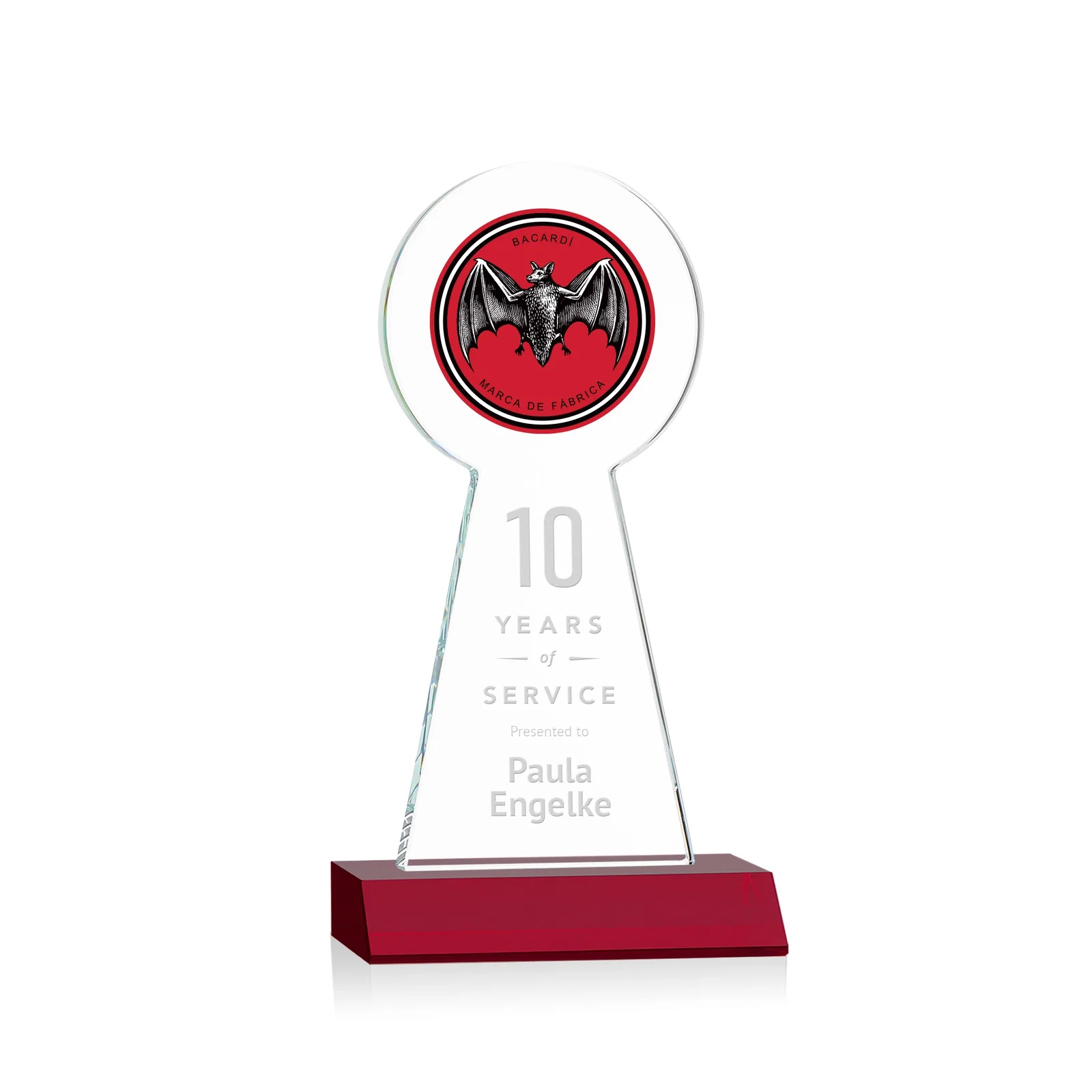 Custom Starfire Crystal Tower Award With Large Circle Top, with your logo for service anniversary gifts