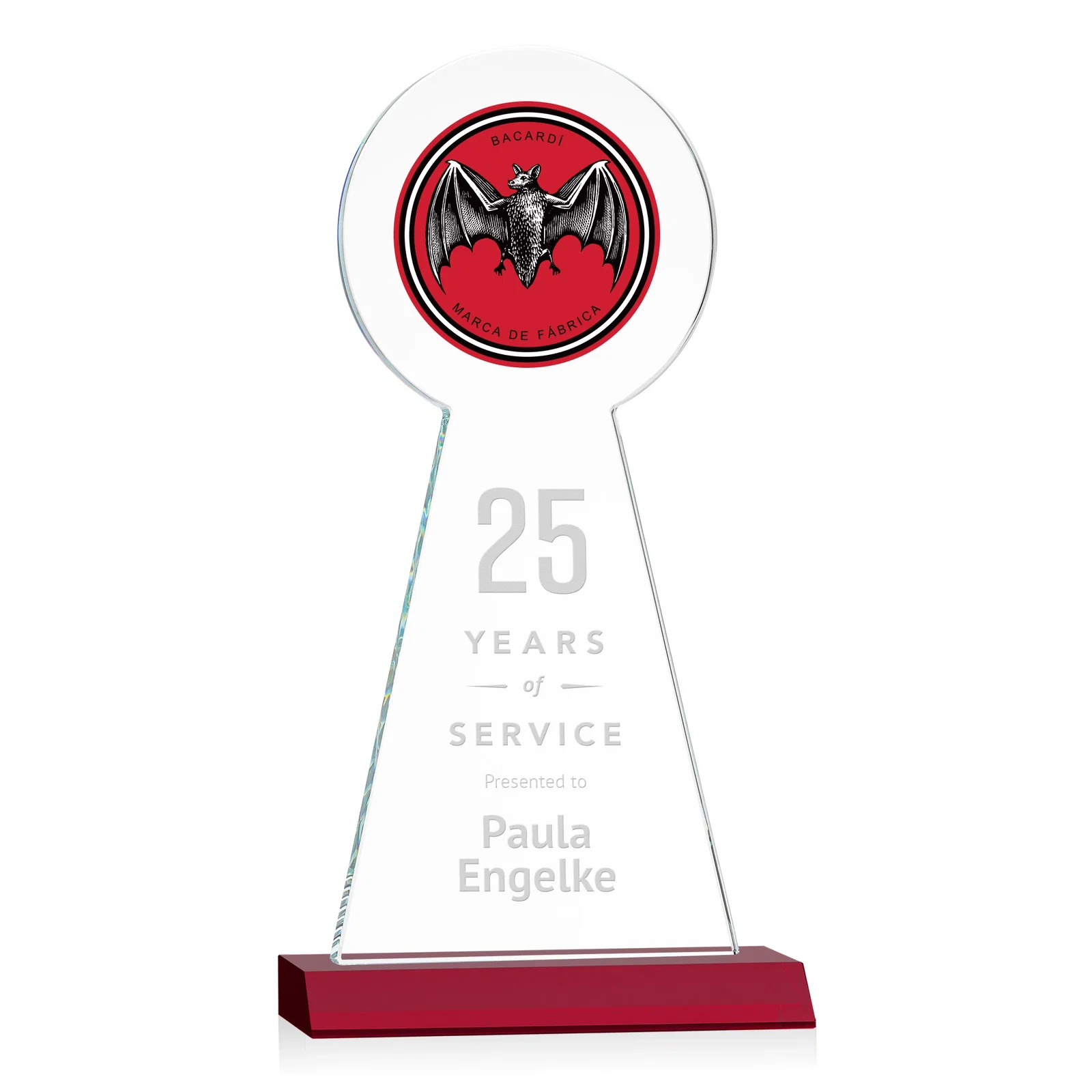 Custom Starfire Crystal Tower Award With Large Circle Top, with your logo for retirement presentations