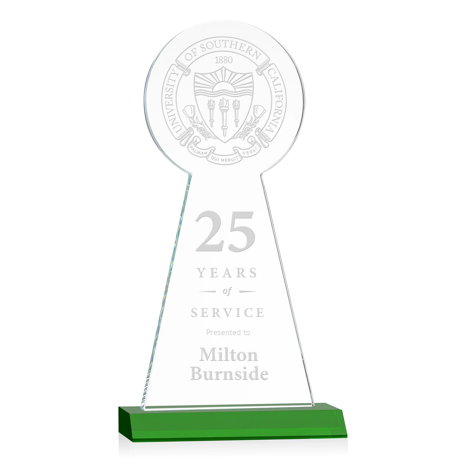 Personalized Starfire Crystal Tower Award With Large Circle Top for employee recognition
