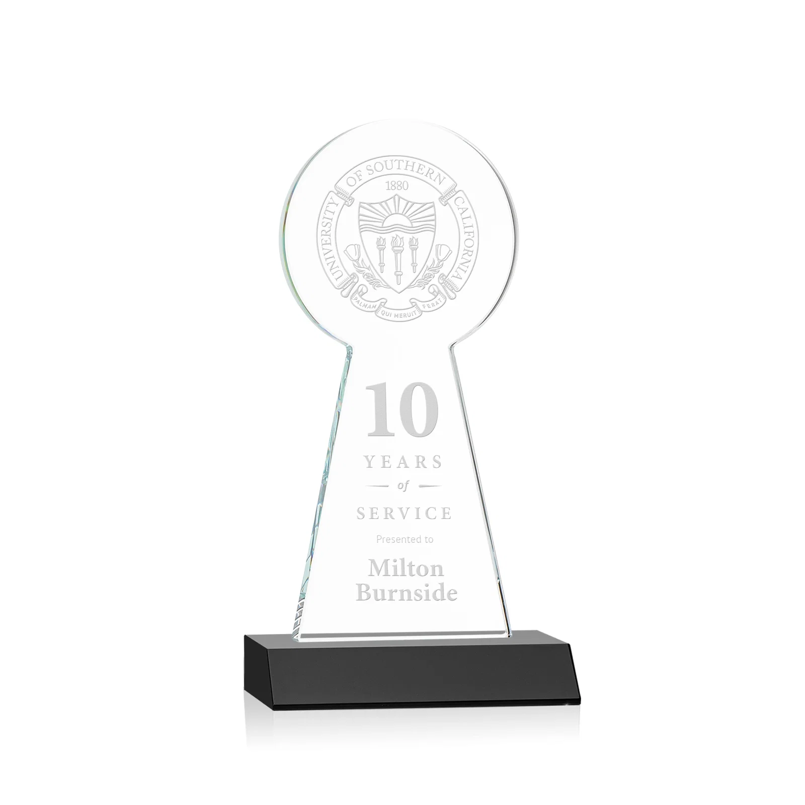 Personalized Starfire Crystal Tower Award With Large Circle Top for service anniversary gifts