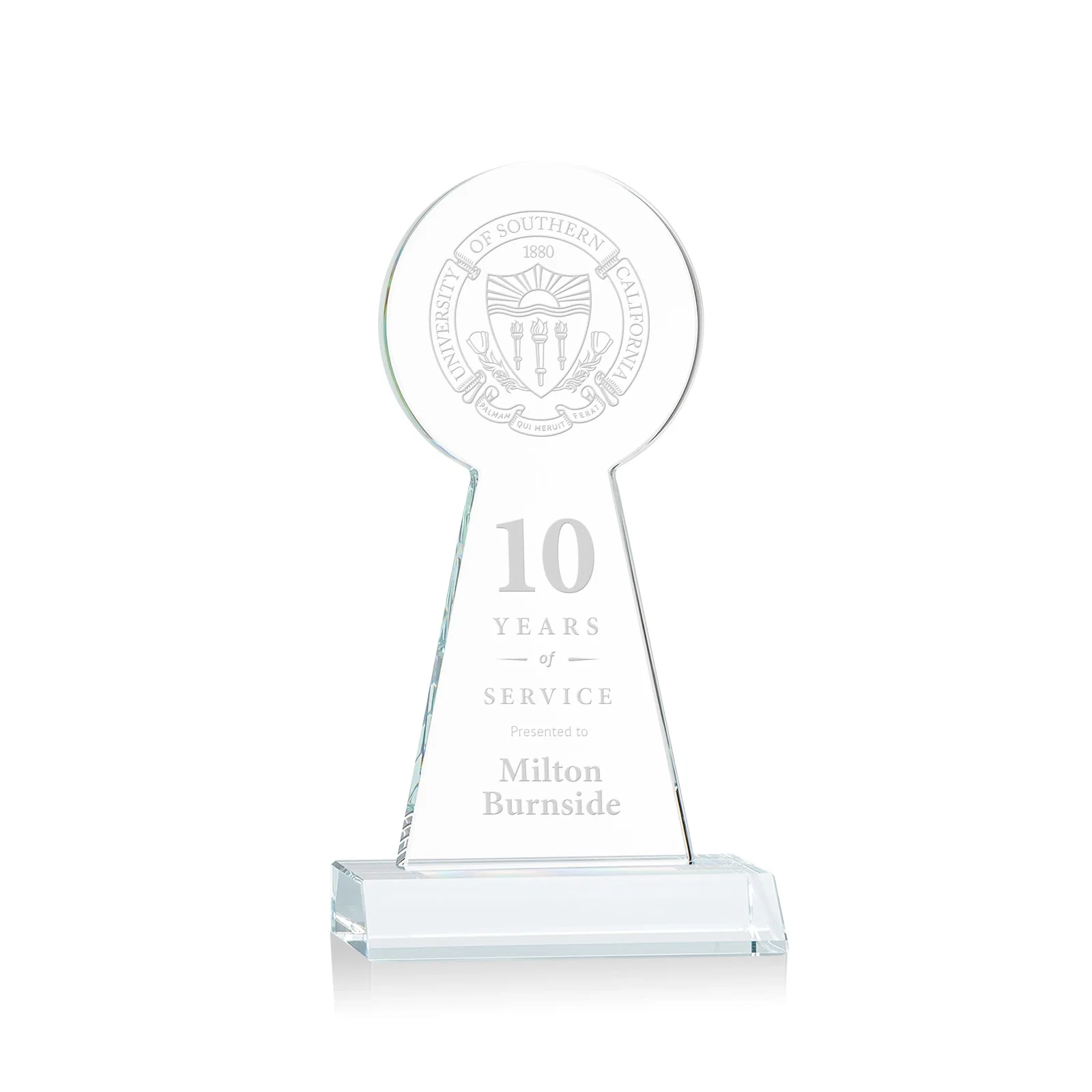 Custom Starfire Crystal Tower Award With Large Circle Top for corporate award ceremonies