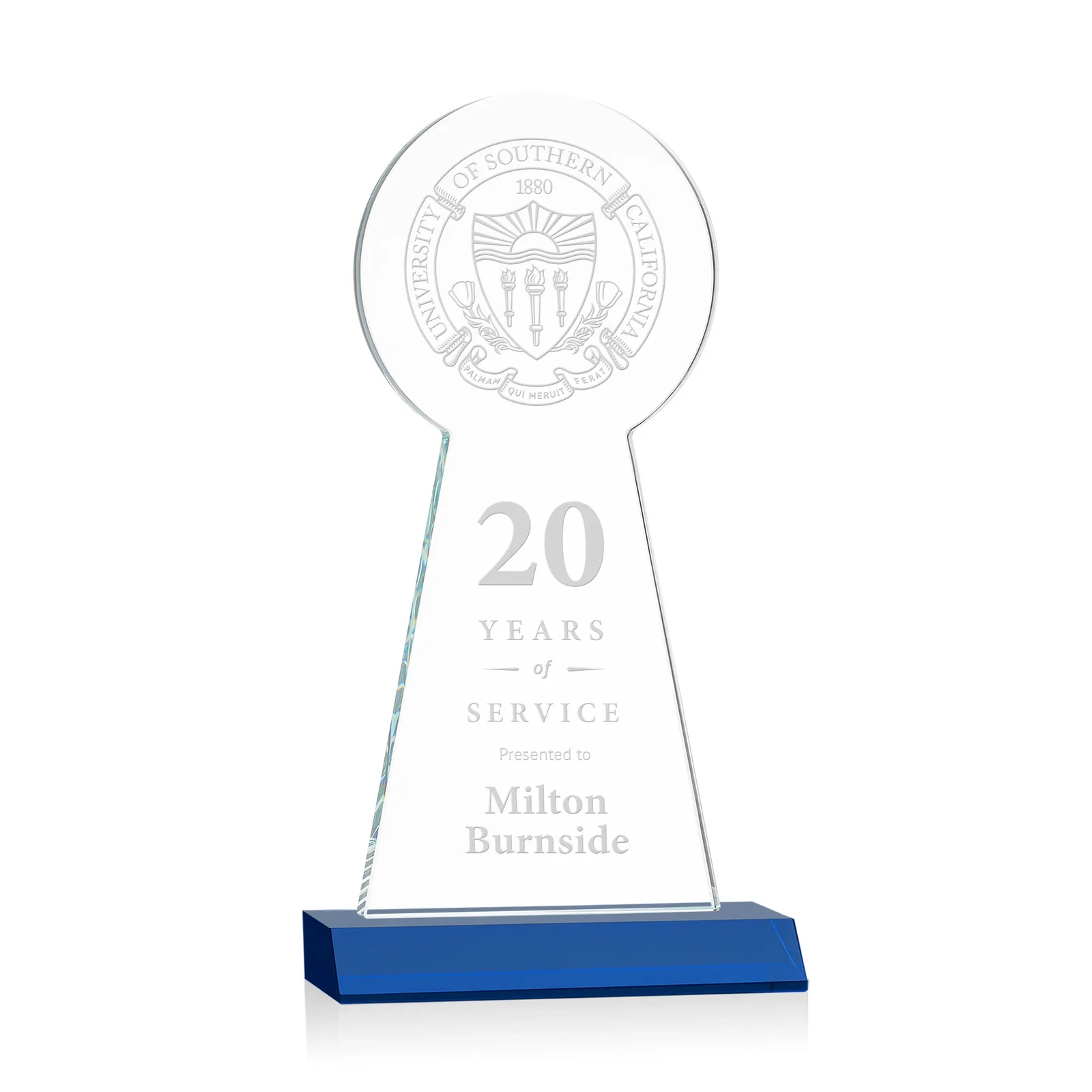 Personalized Starfire Crystal Tower Award With Large Circle Top for graduation ceremonies