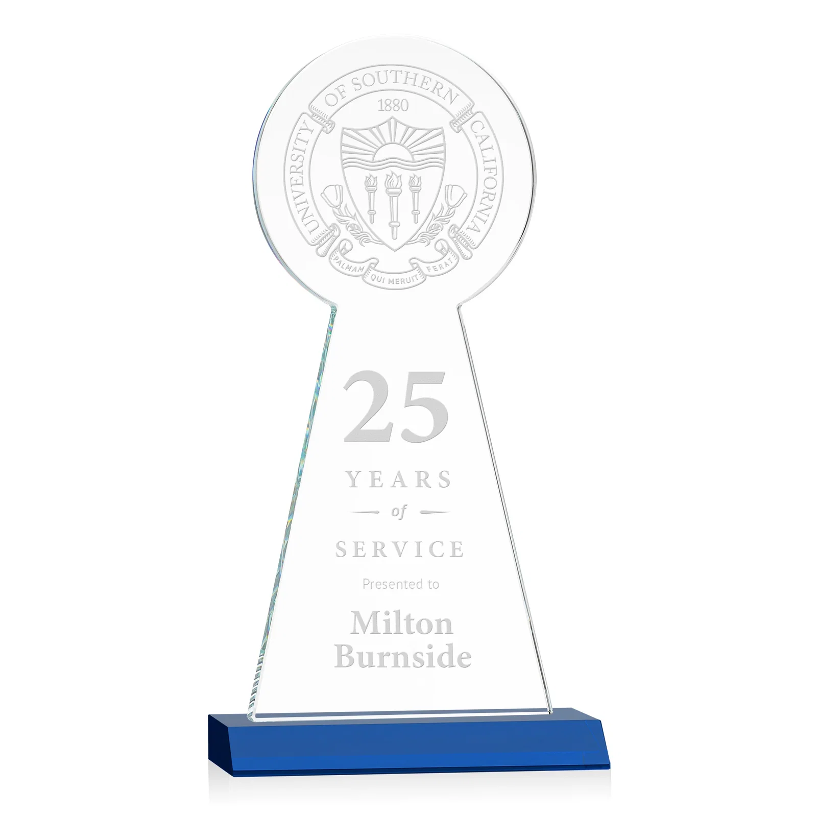 Personalized Starfire Crystal Tower Award With Large Circle Top for safety achievement programs