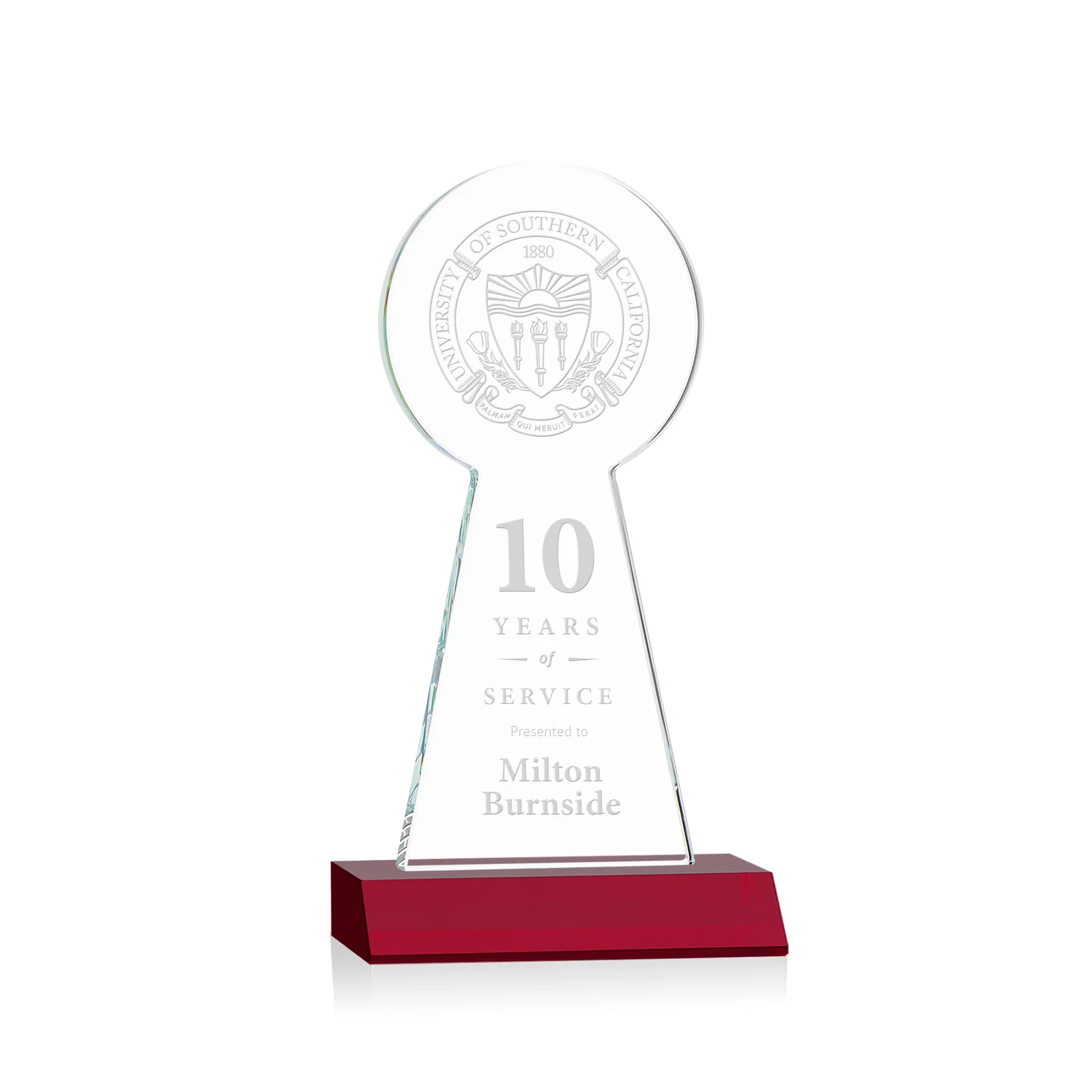 Personalized Starfire Crystal Tower Award With Large Circle Top for dealer and partner awards