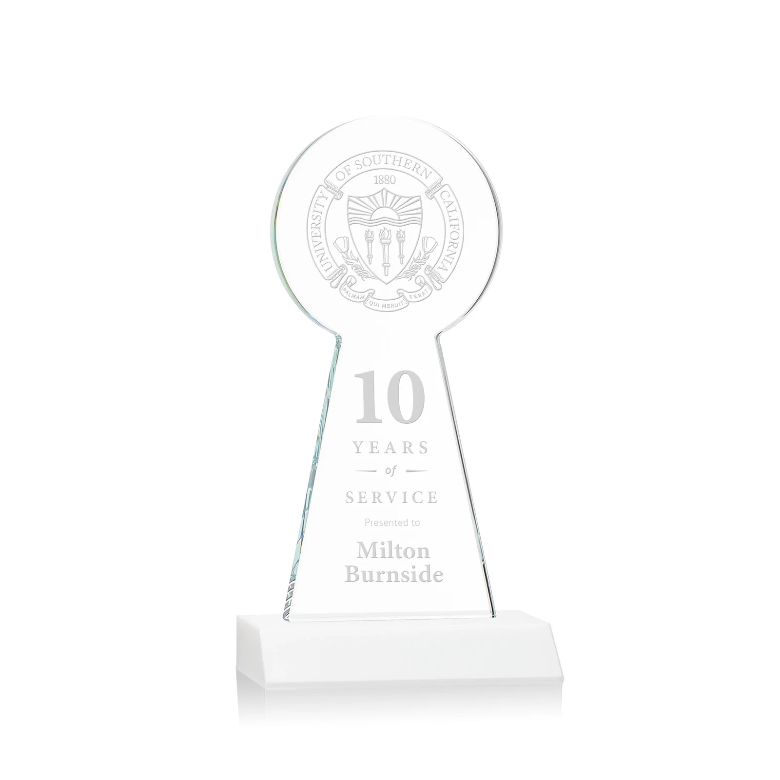 Promotional Starfire Crystal Tower Award With Large Circle Top for donor appreciation