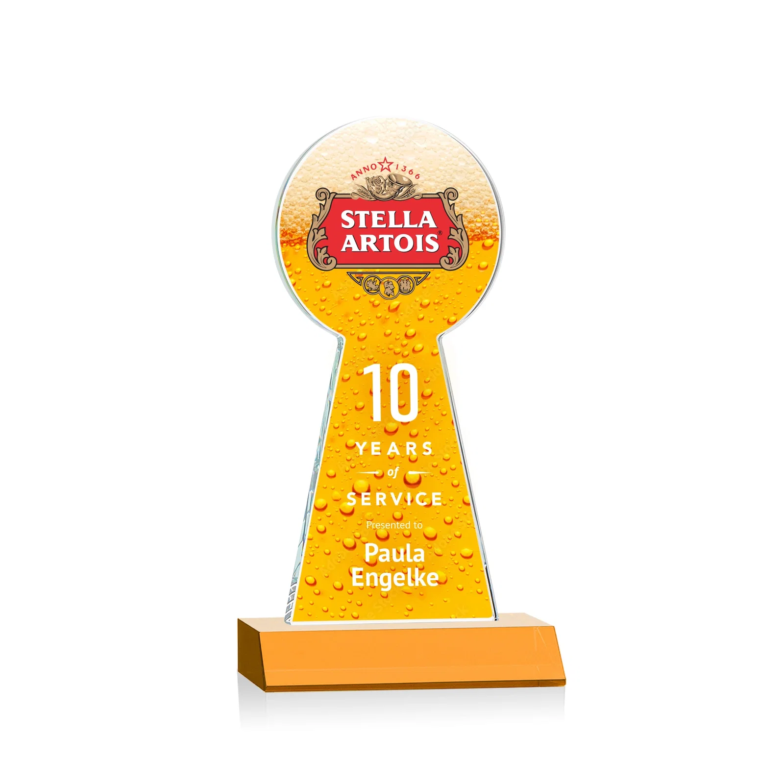 Branded Starfire Crystal Tower Award With Large Circle Top for service anniversary gifts