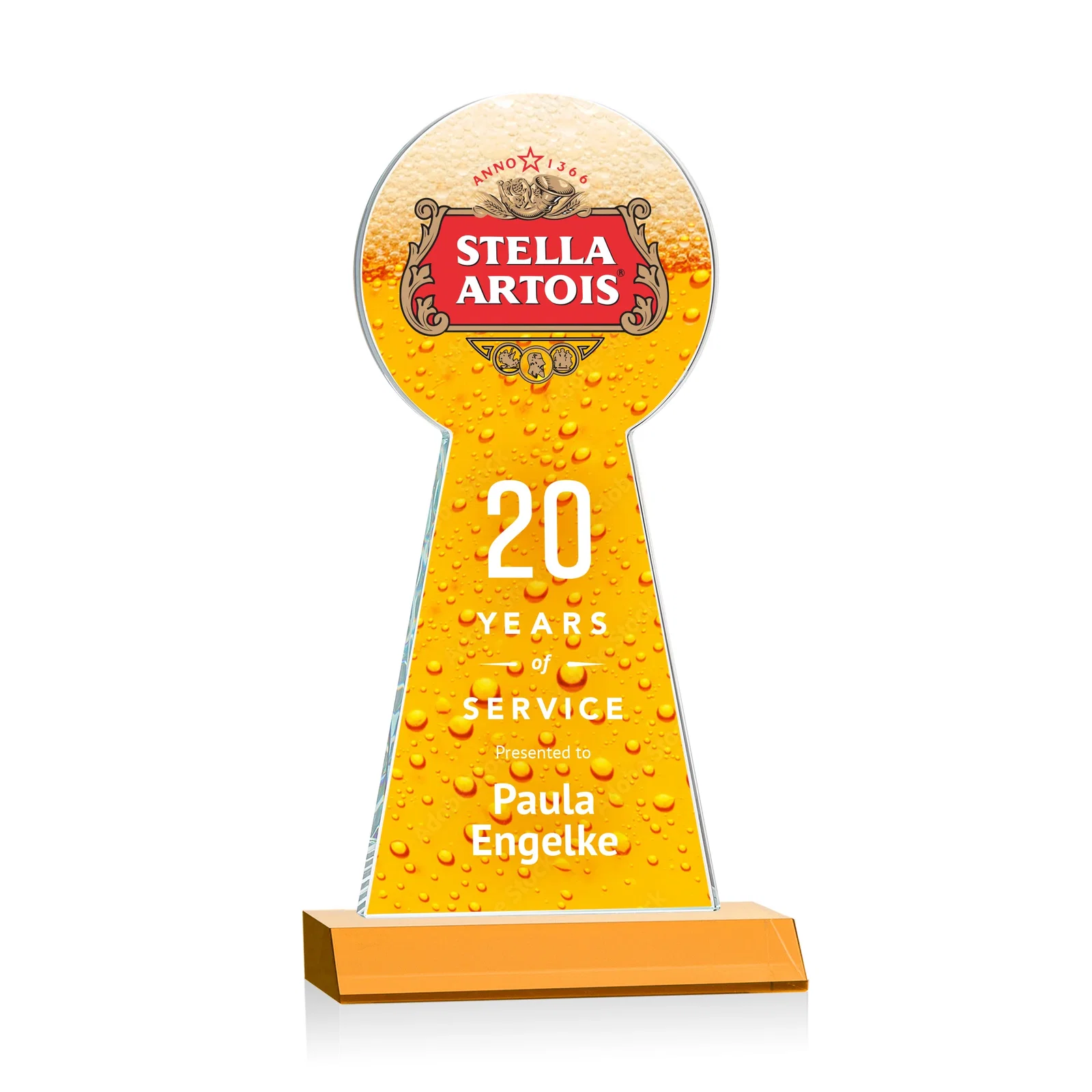Branded Starfire Crystal Tower Award With Large Circle Top for sales achievement awards