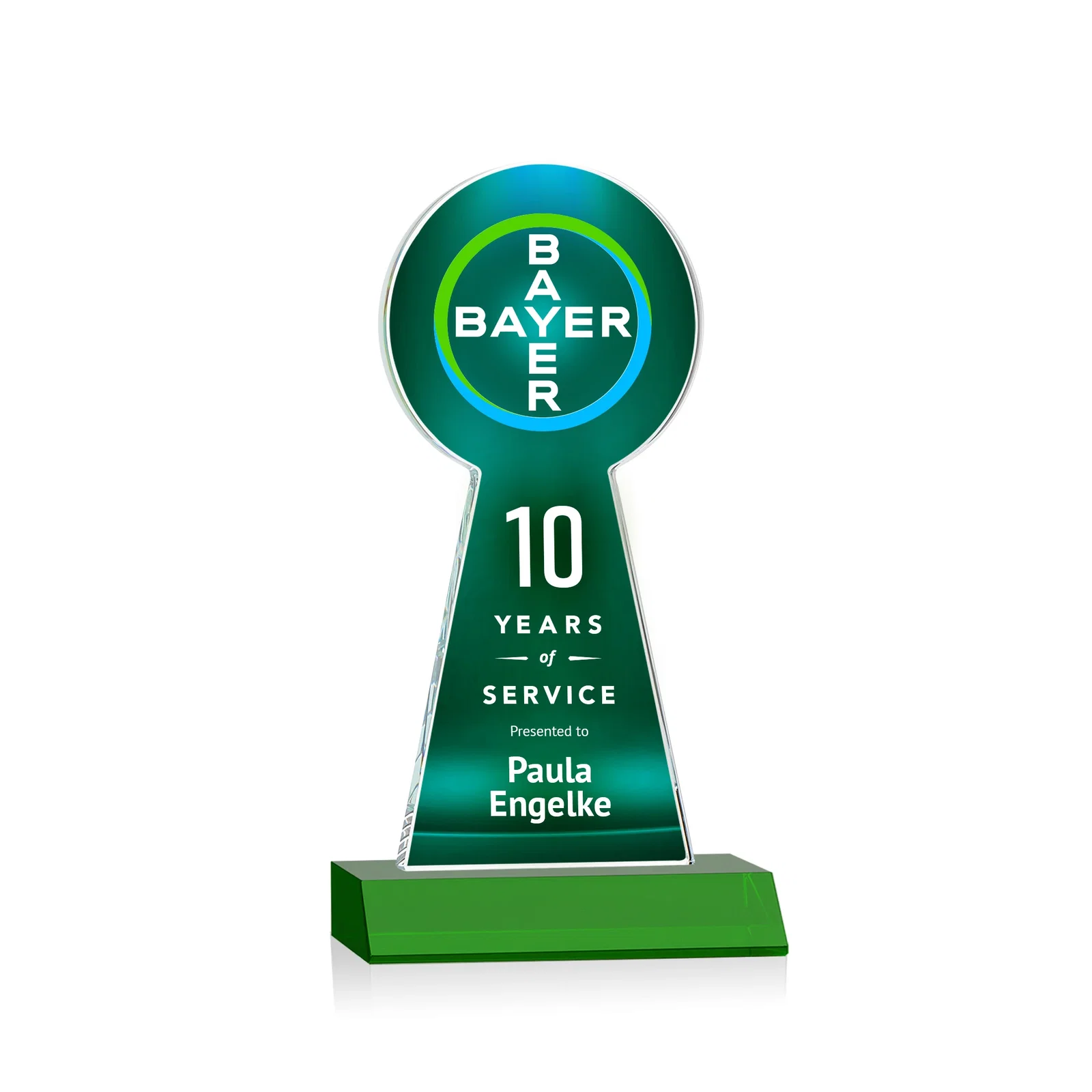 Branded Starfire Crystal Tower Award With Large Circle Top for donor appreciation