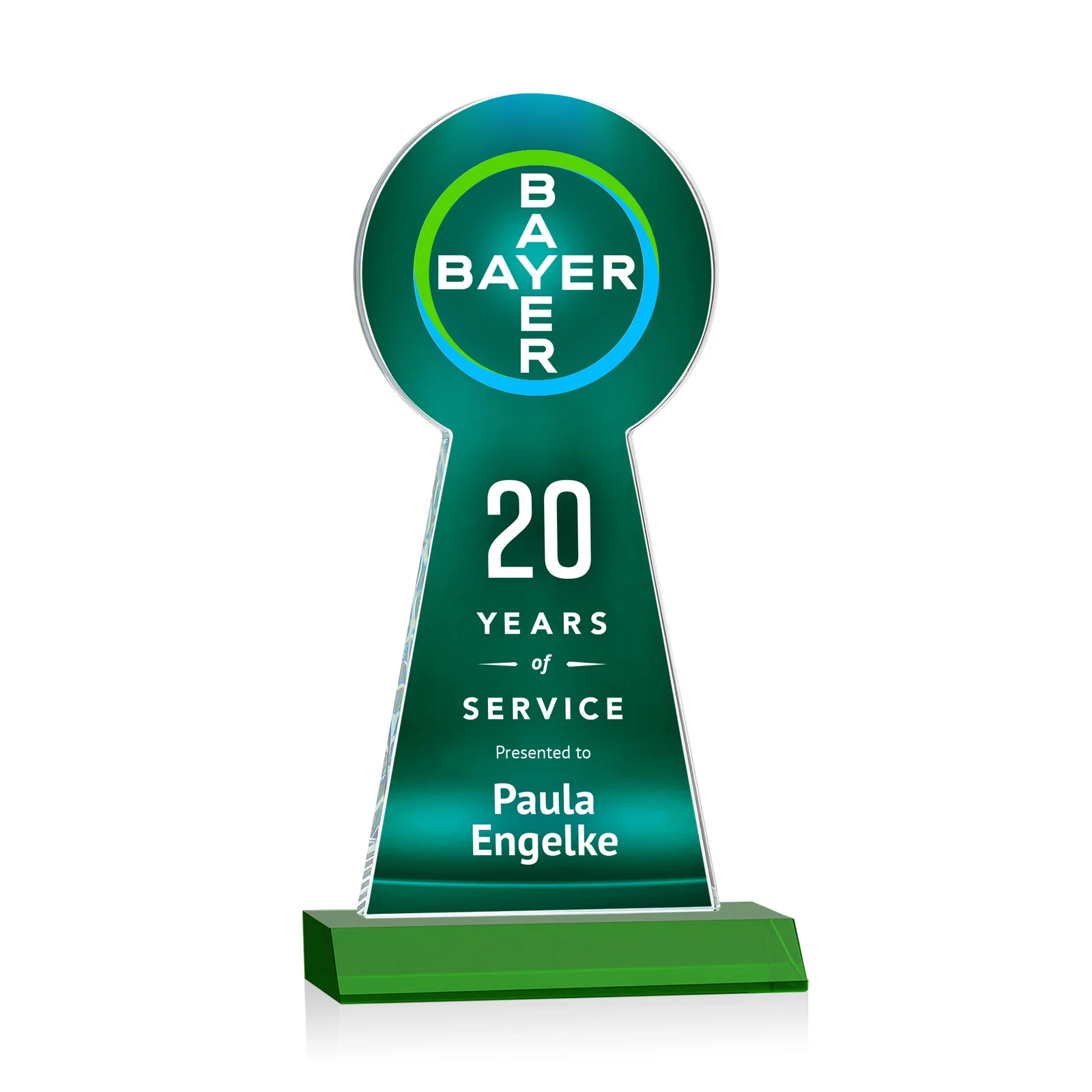 Branded Starfire Crystal Tower Award With Large Circle Top for graduation ceremonies