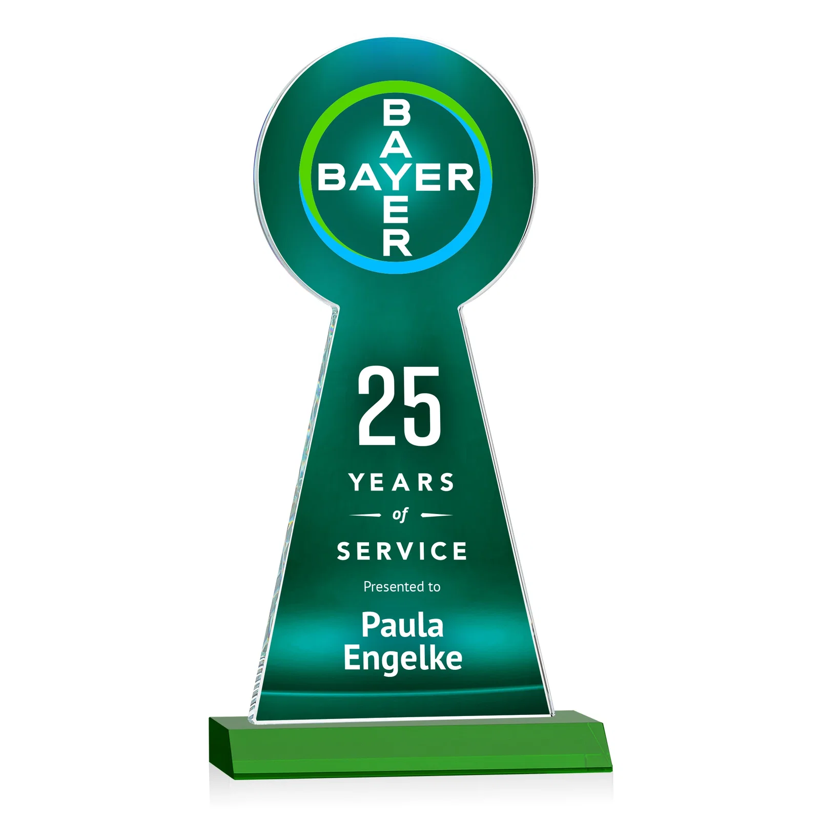 Branded Starfire Crystal Tower Award With Large Circle Top for safety achievement programs