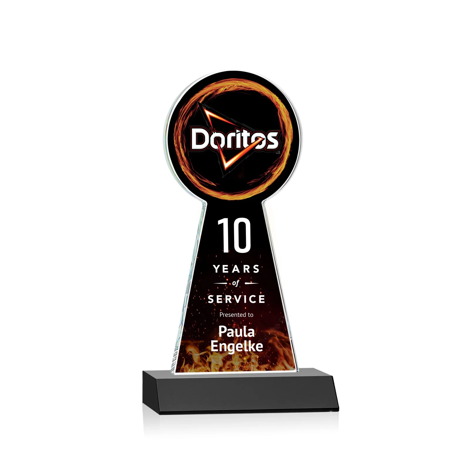 Branded Starfire Crystal Tower Award With Large Circle Top for dealer and partner awards