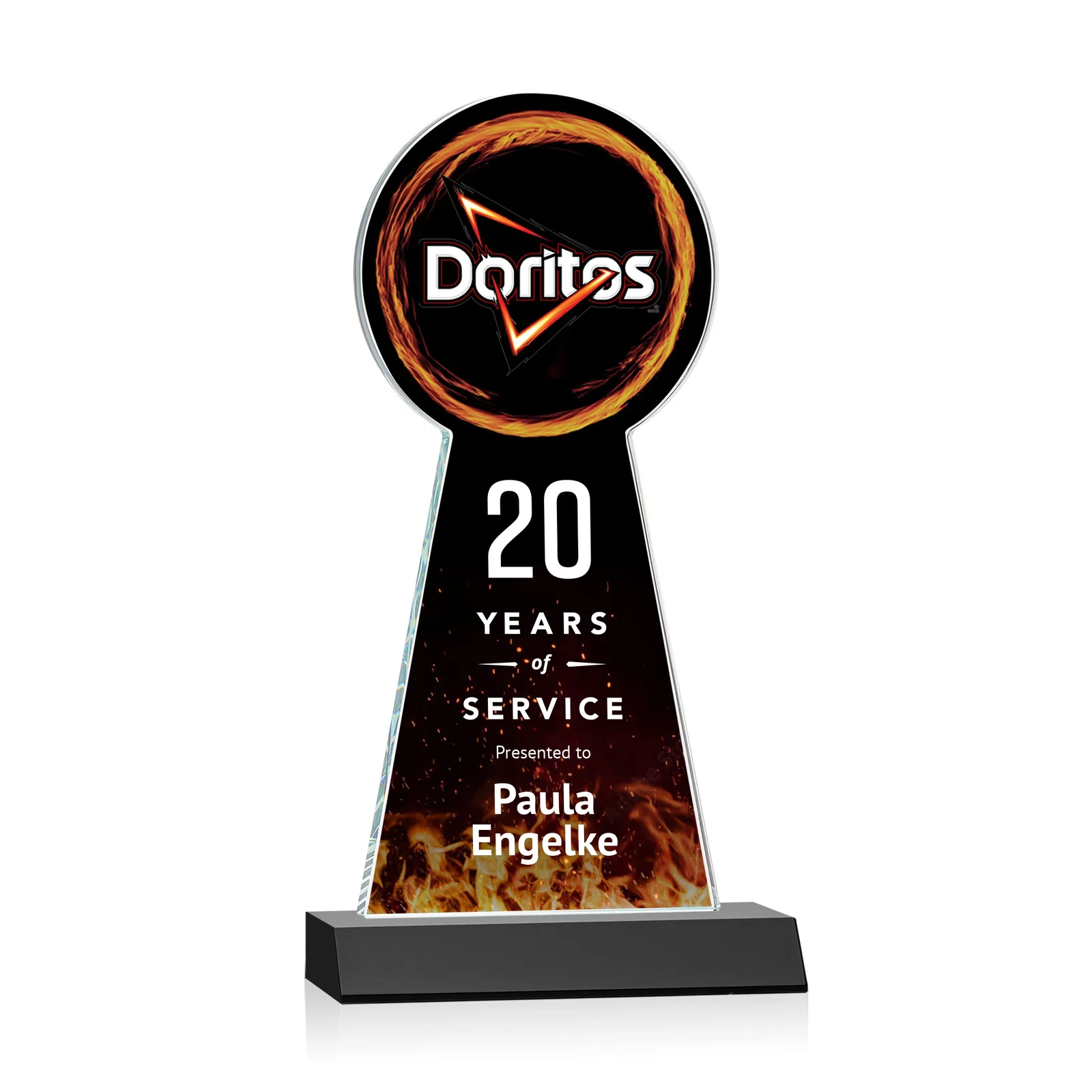 Branded Starfire Crystal Tower Award With Large Circle Top for company anniversary events