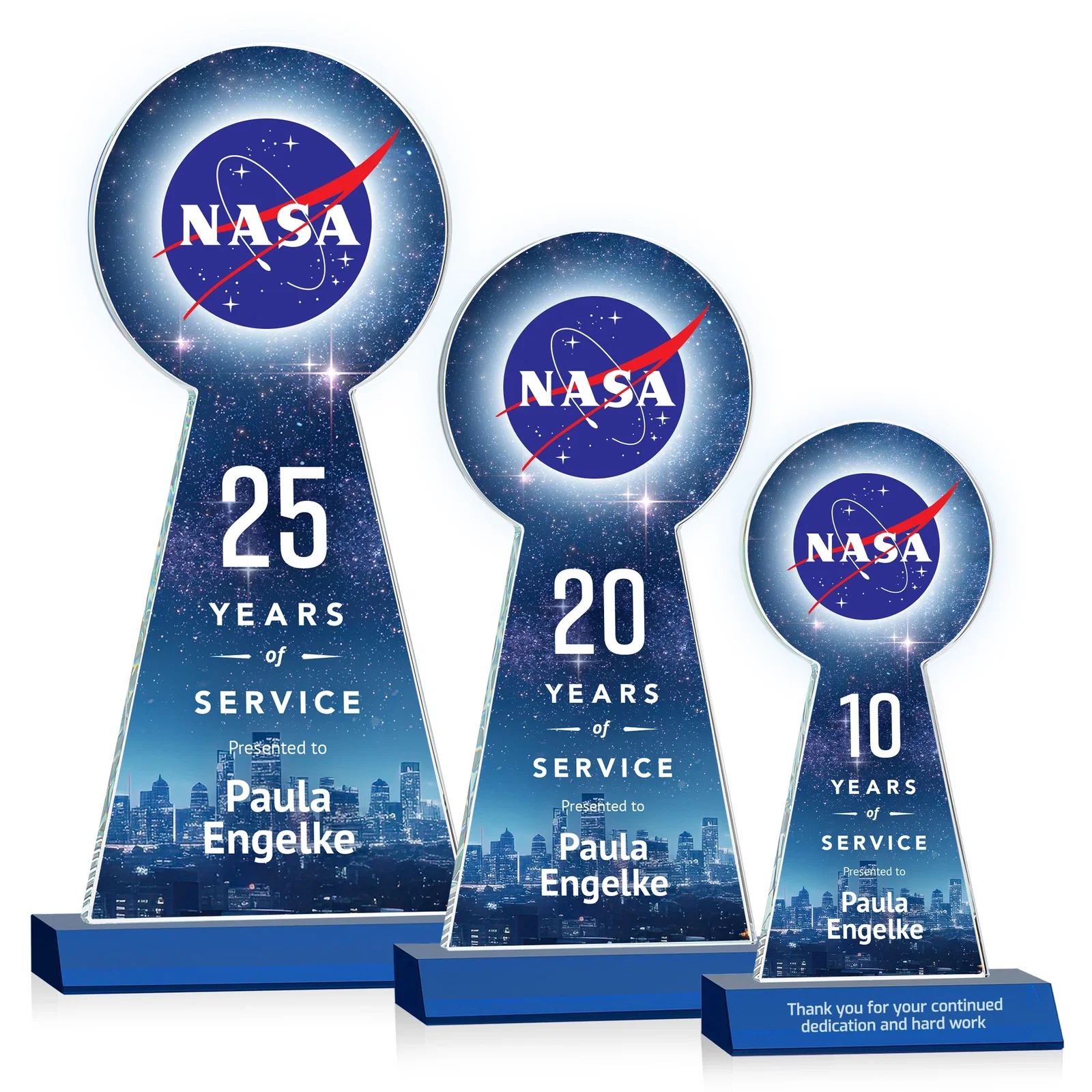 Custom printed Starfire Crystal Tower Award With Large Circle Top for corporate award ceremonies
