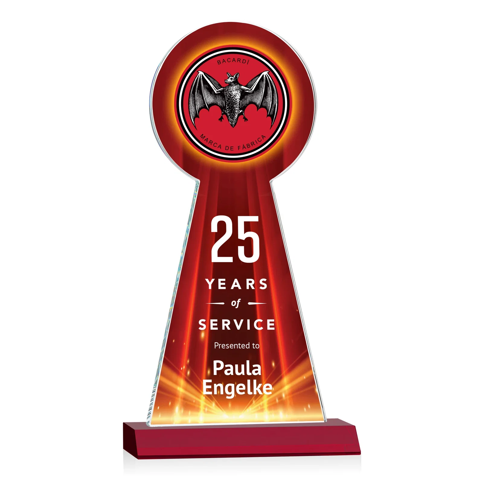 Custom printed Starfire Crystal Tower Award With Large Circle Top for safety achievement programs